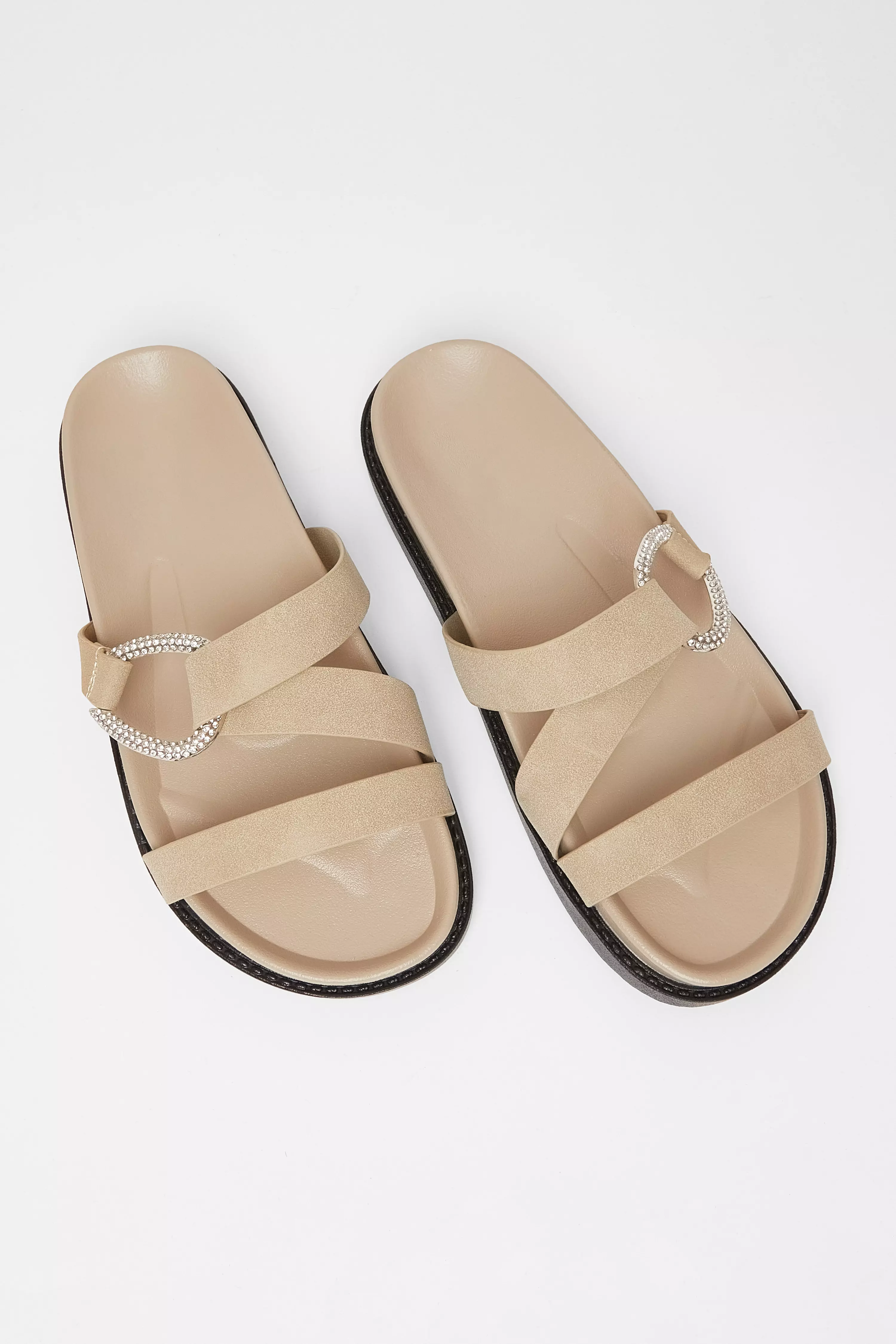 Taupe Faux Leather Flat Sandals