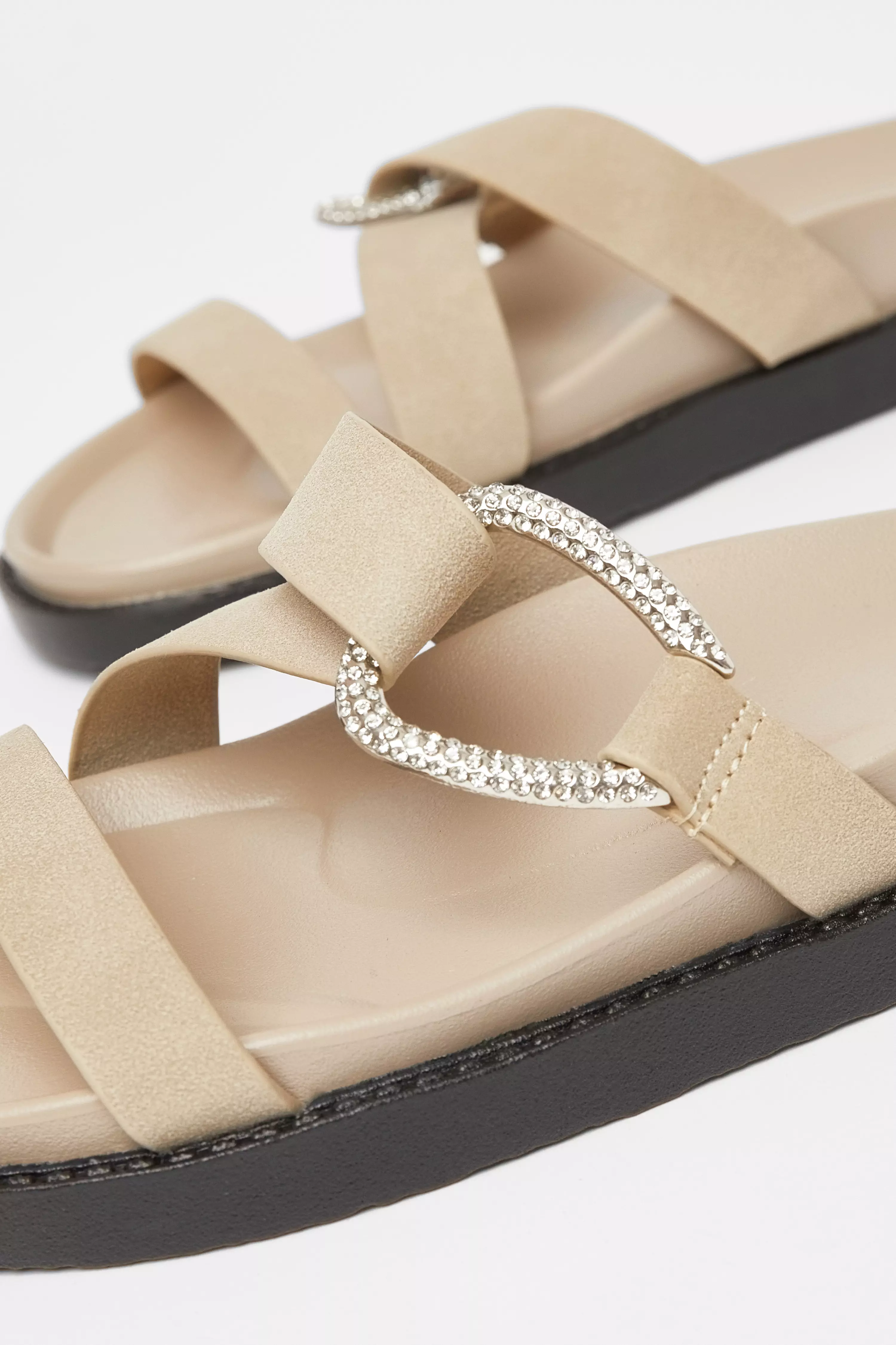Taupe Faux Leather Flat Sandals