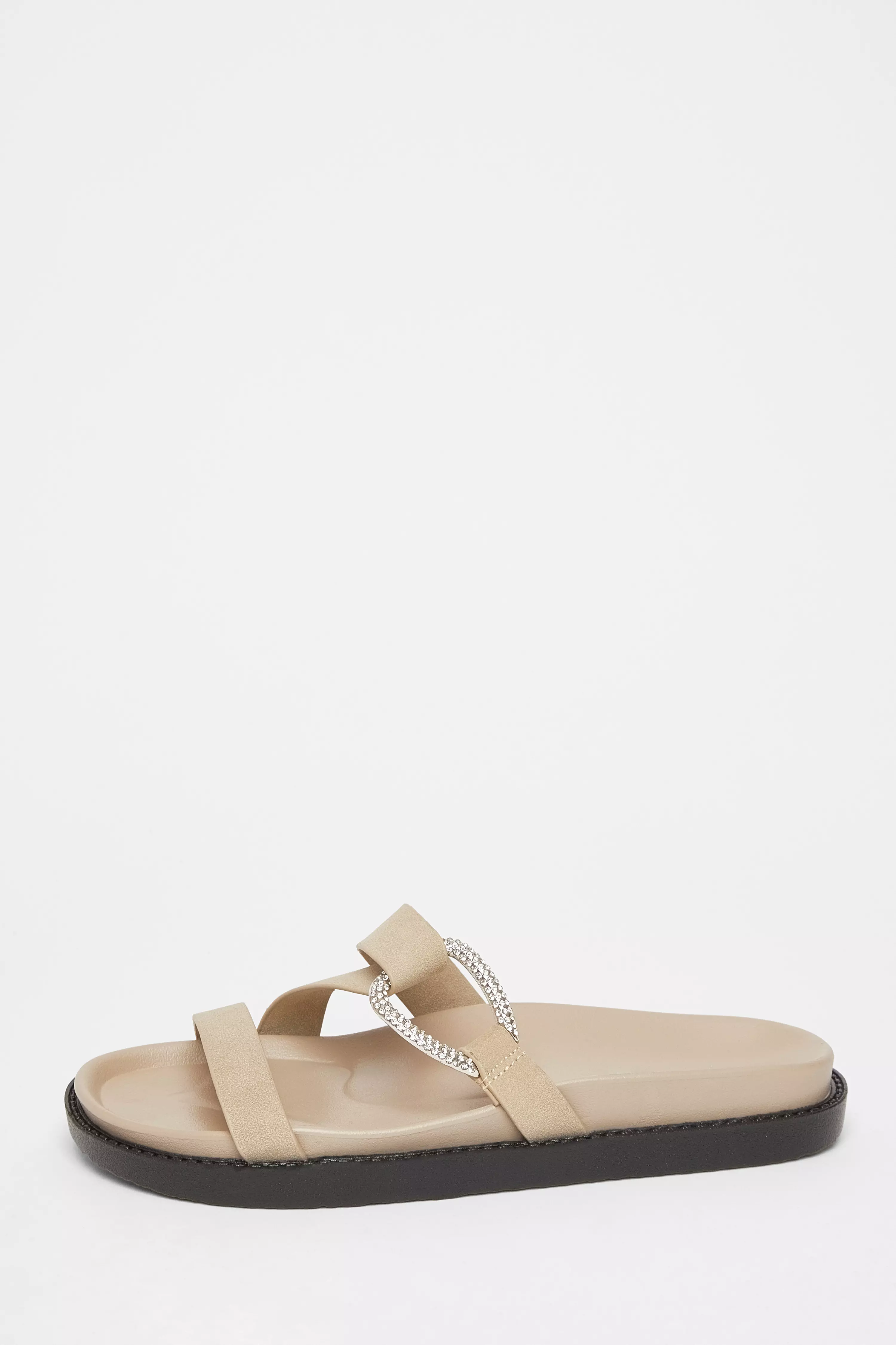 Taupe Faux Leather Flat Sandals