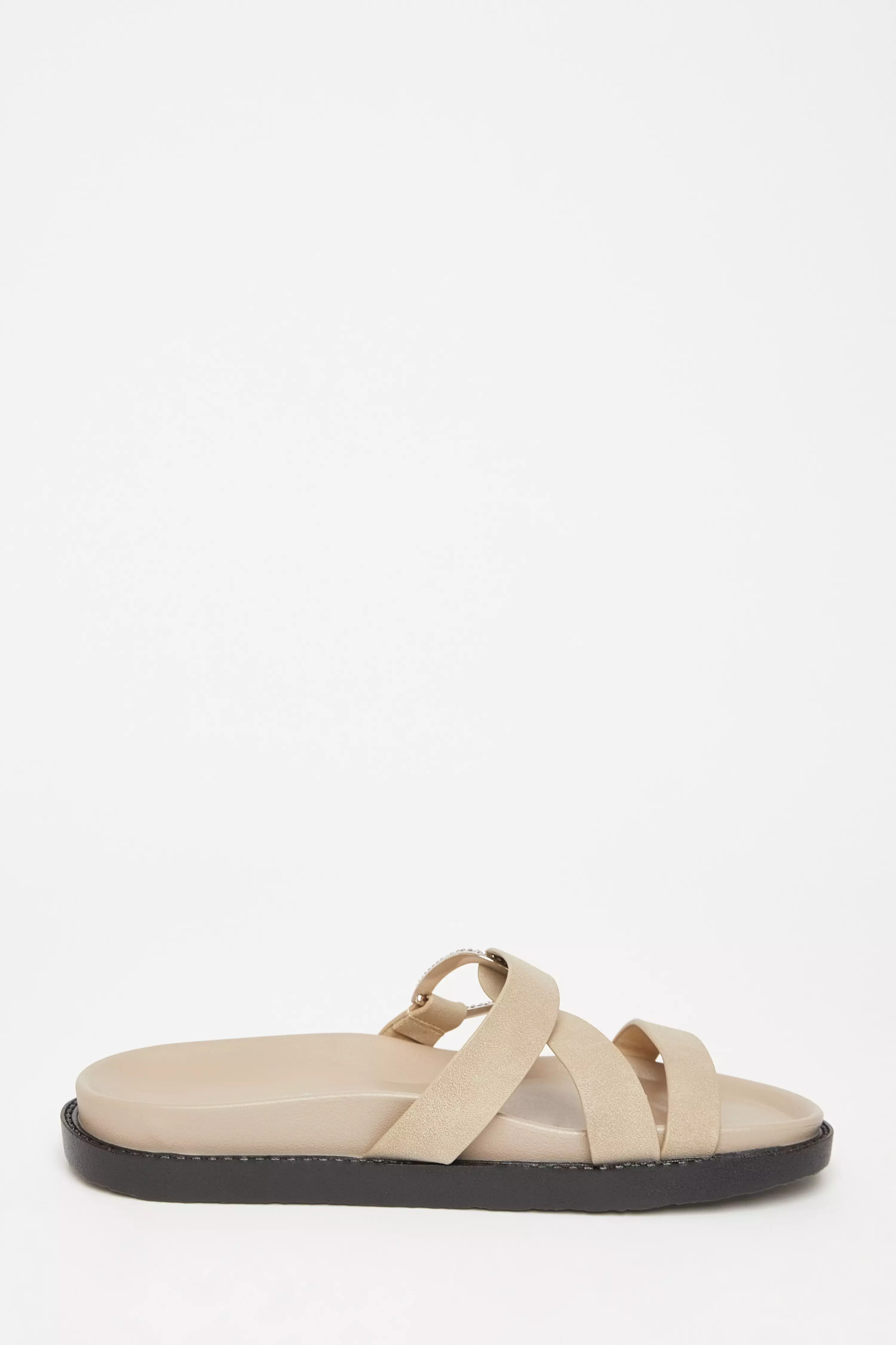 Taupe Faux Leather Flat Sandals