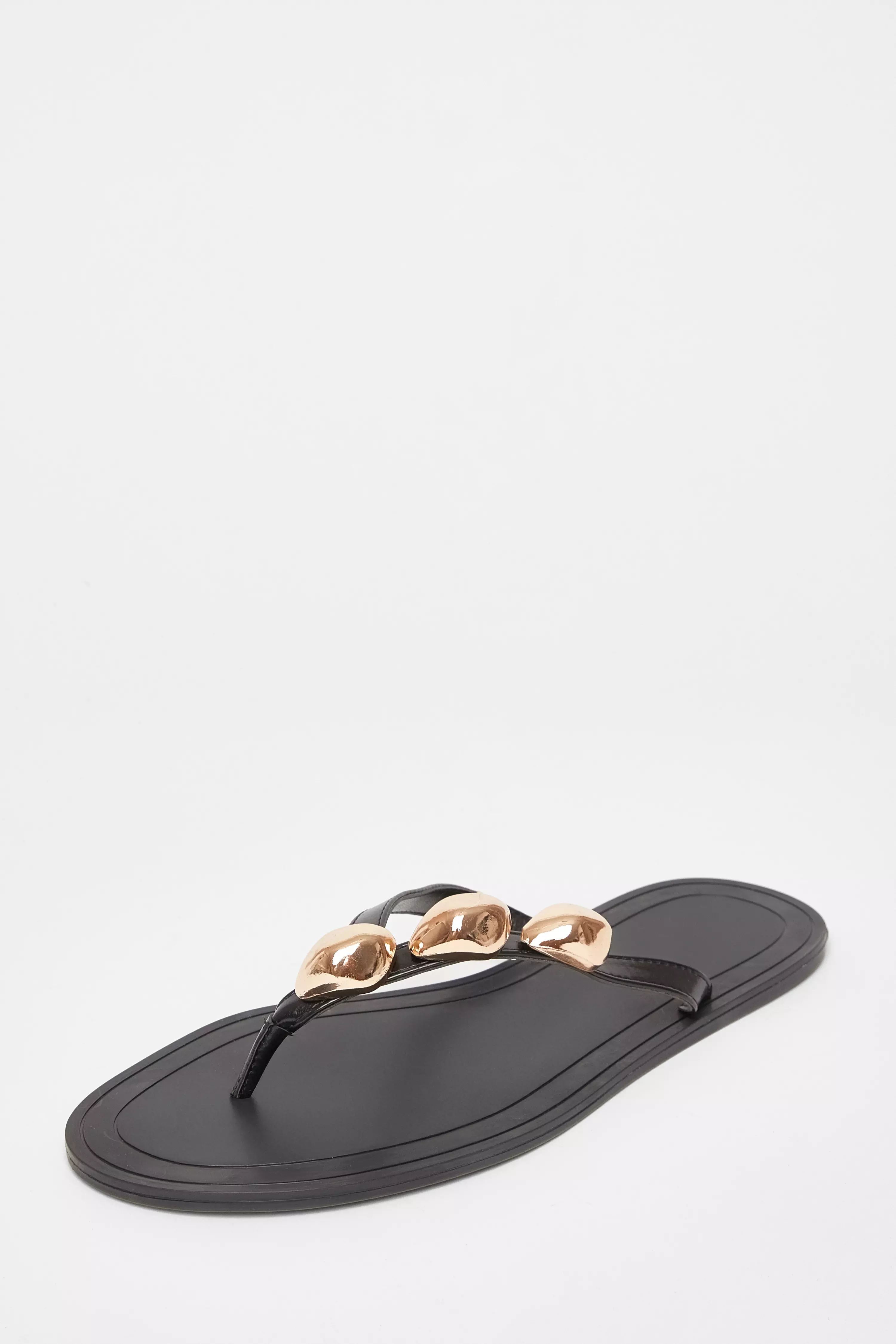Black Toe Thong Flat Sandals