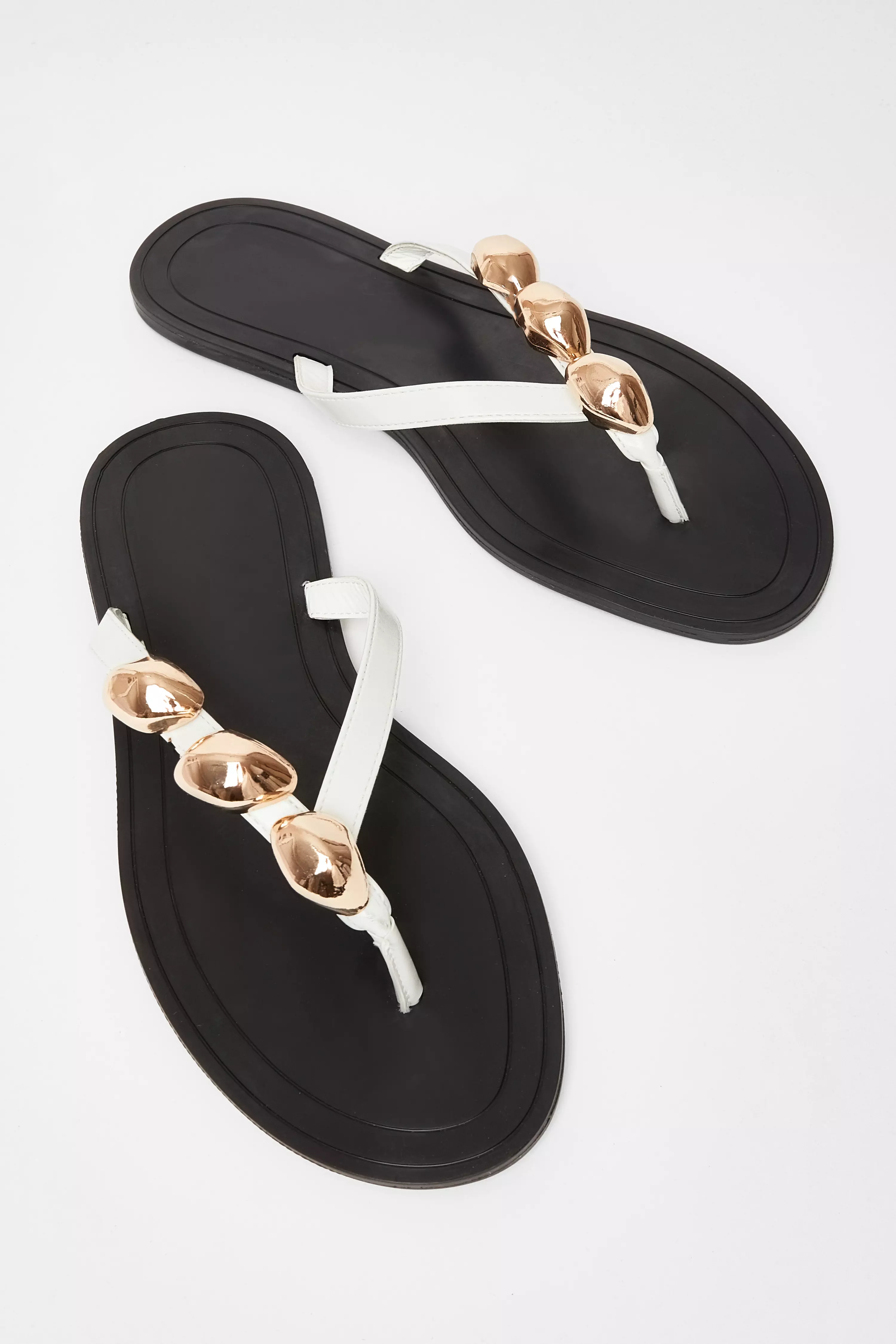 White Toe Thong Flat Sandals