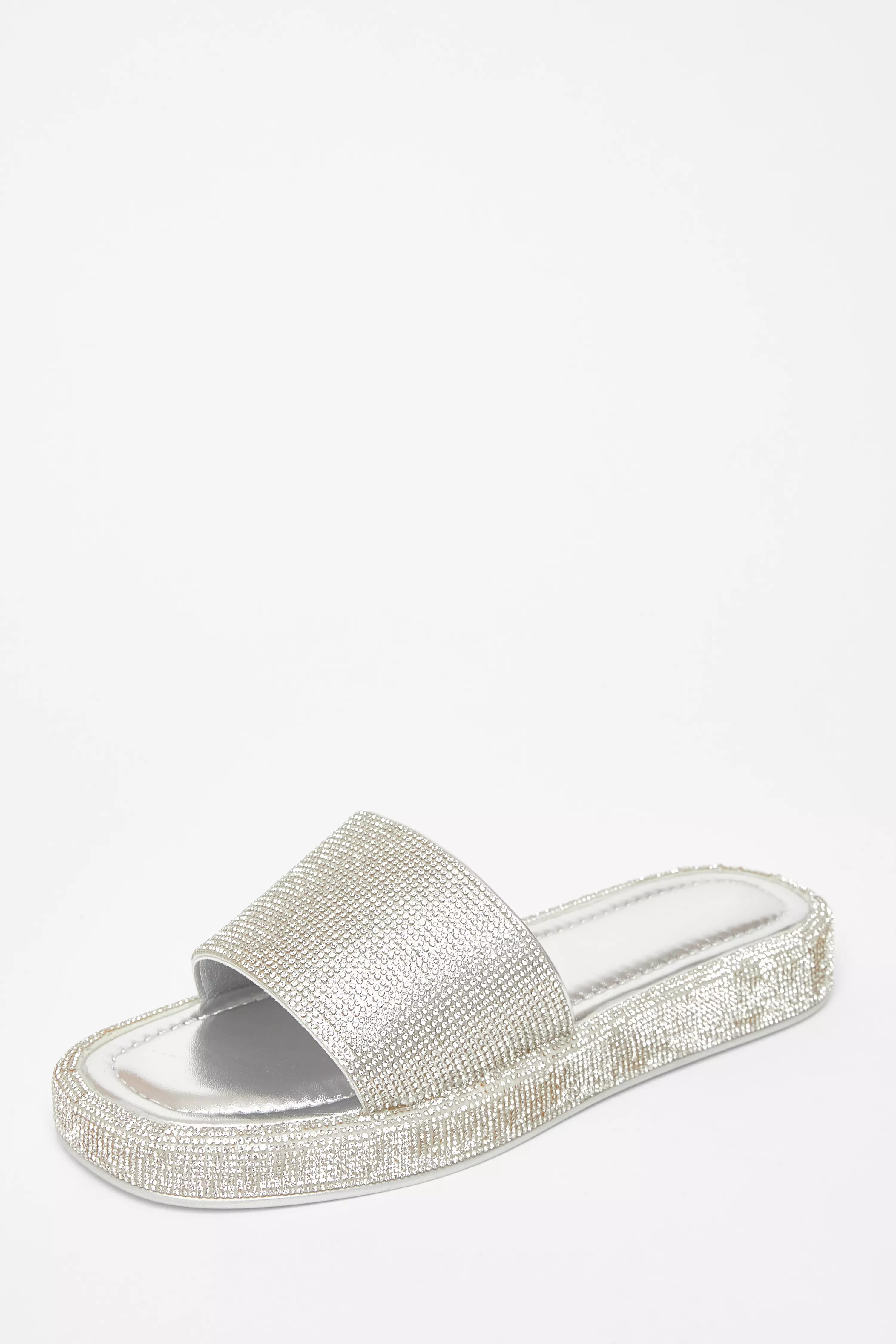 Silver Diamante Flat Sandals