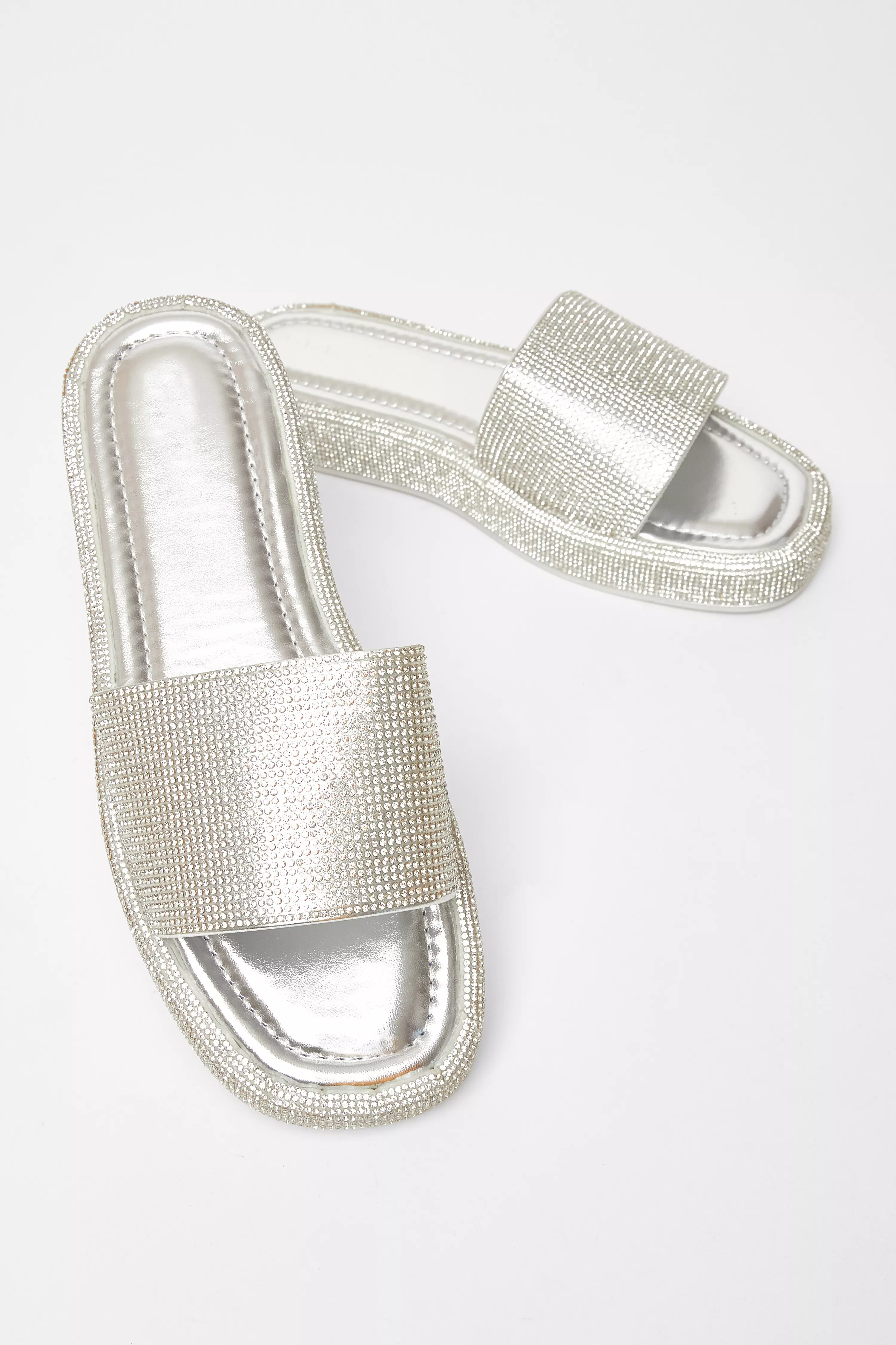 Silver Diamante Flat Sandals