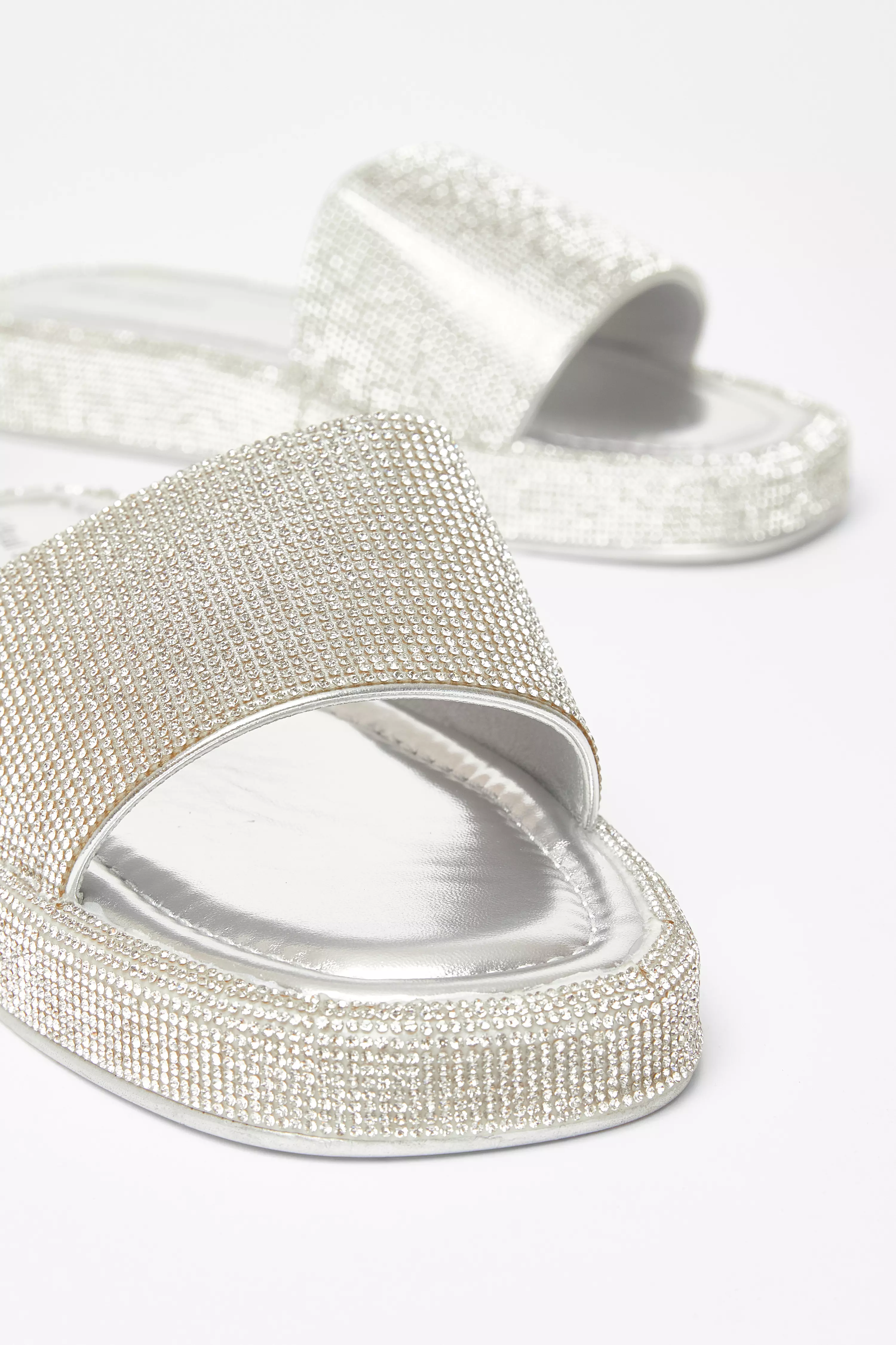 Silver Diamante Flat Sandals