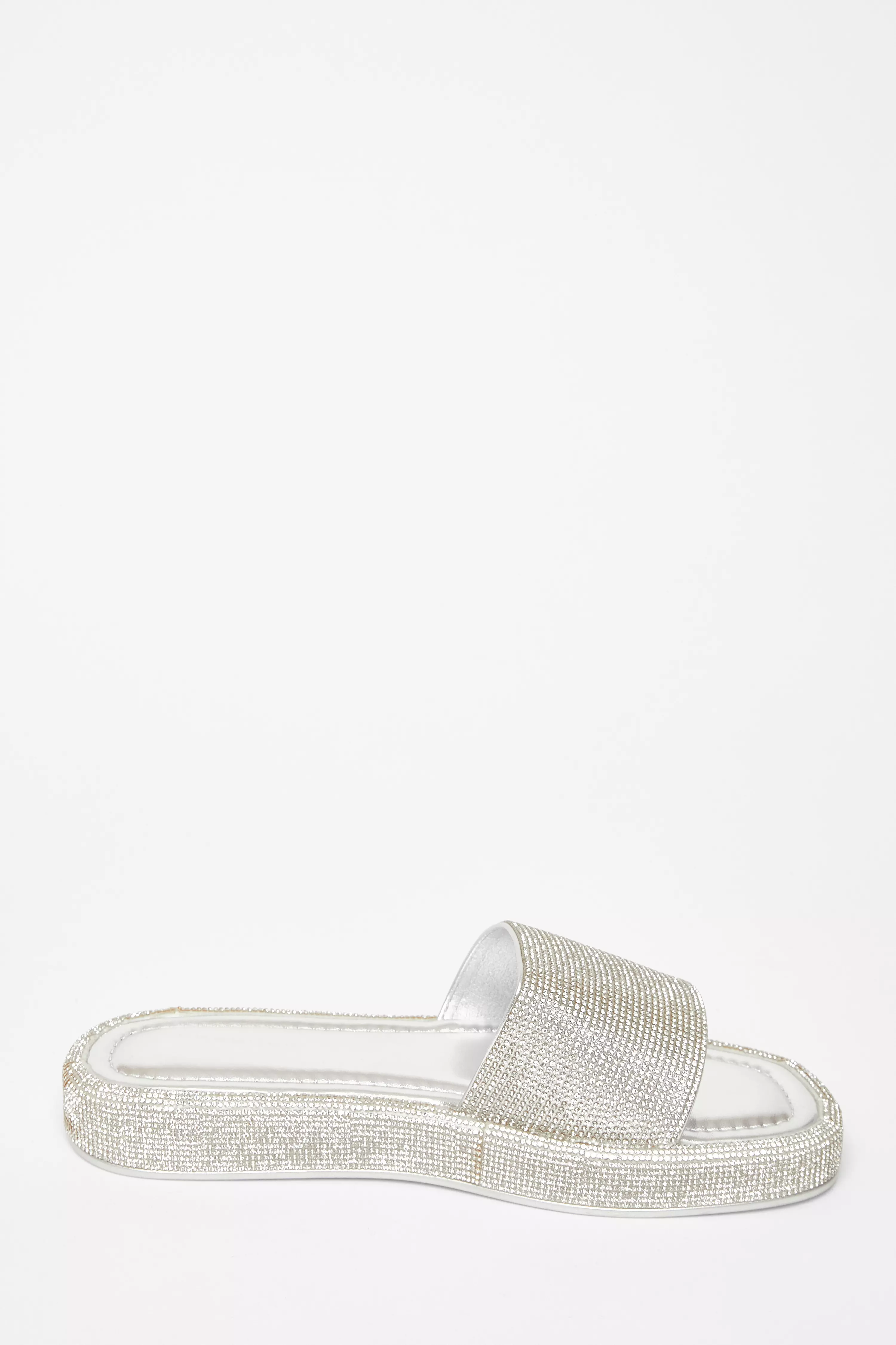 Silver Diamante Flat Sandals