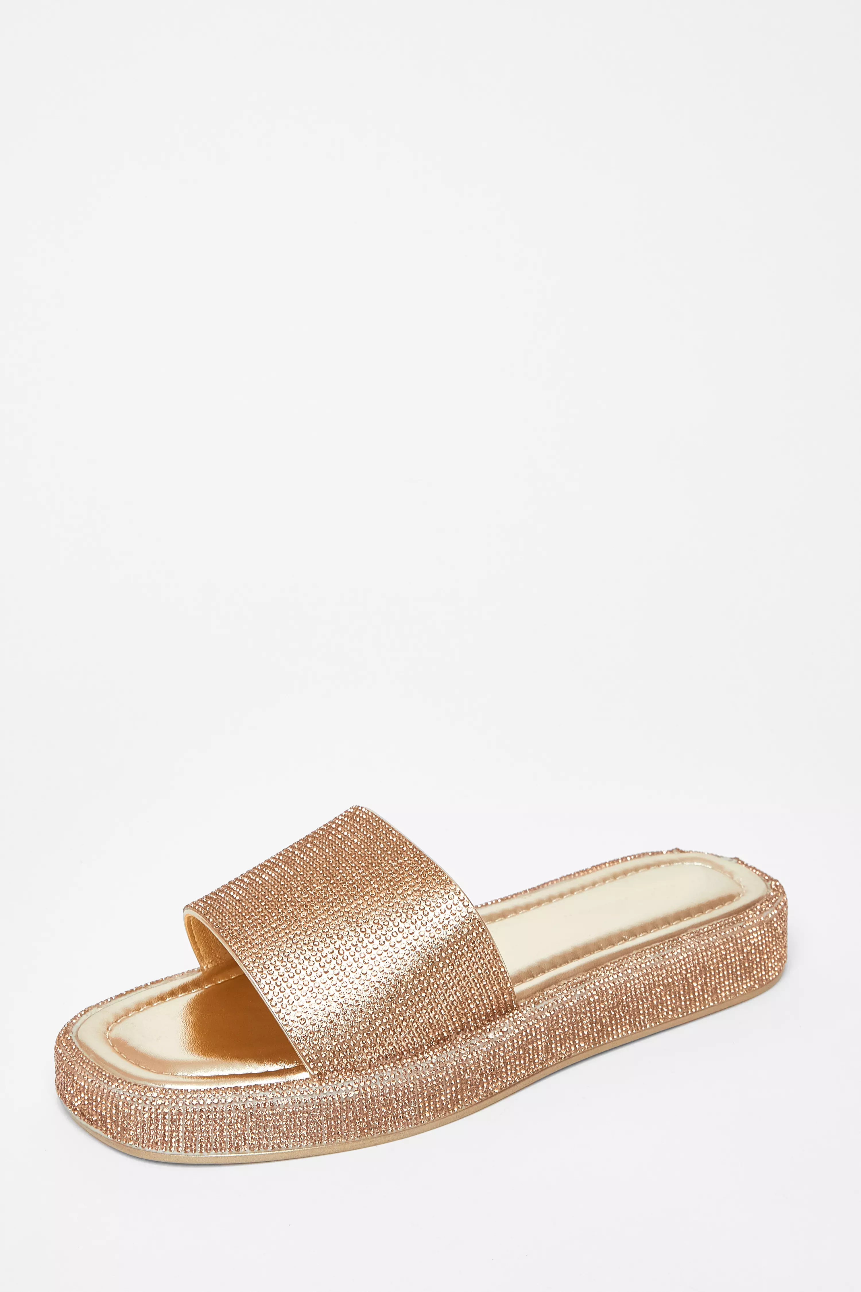 Gold Diamante Flat Sandals