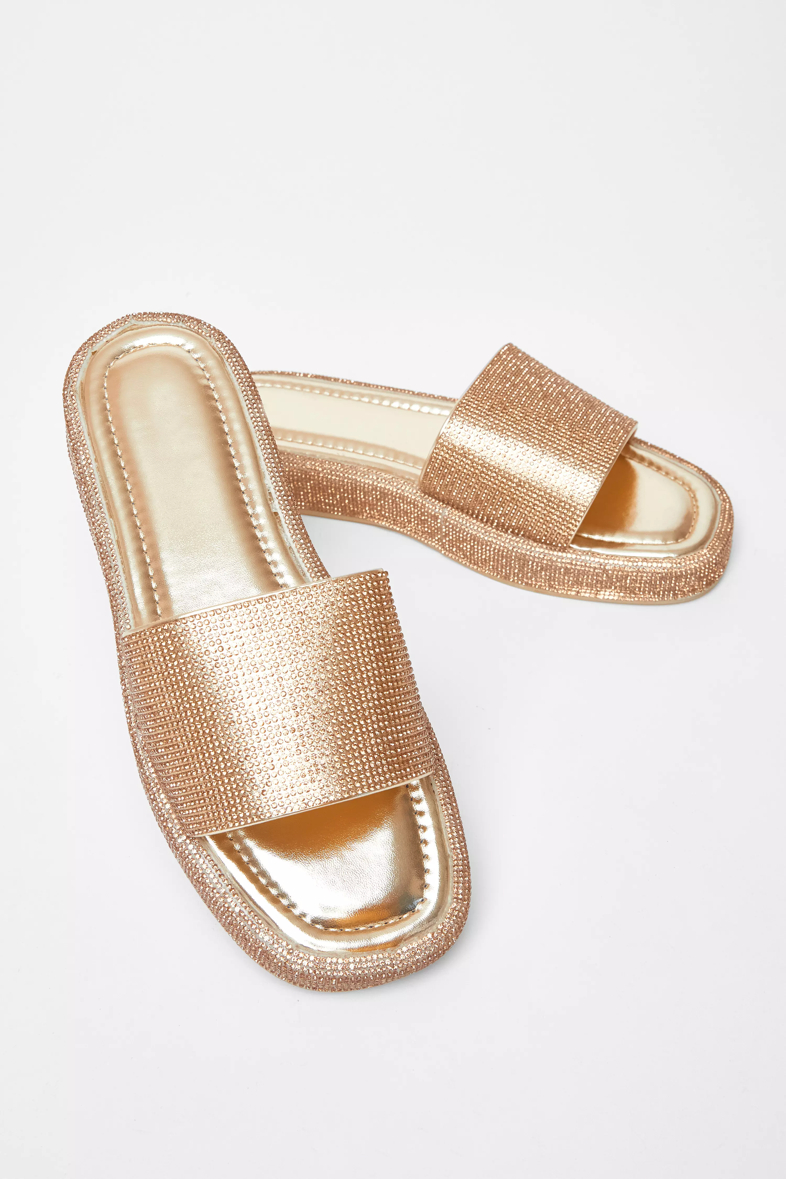 Gold Diamante Flat Sandals