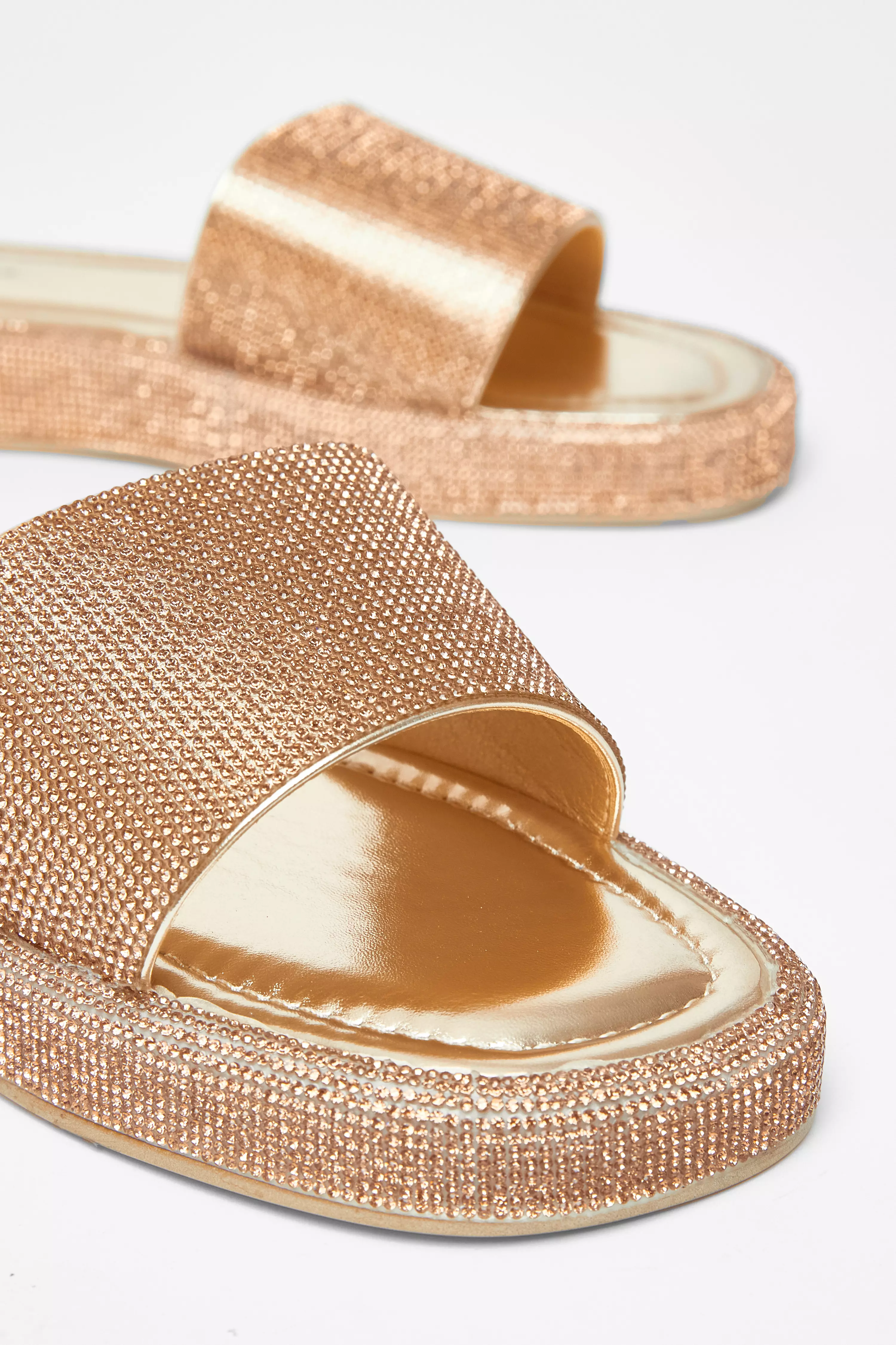 Gold Diamante Flat Sandals