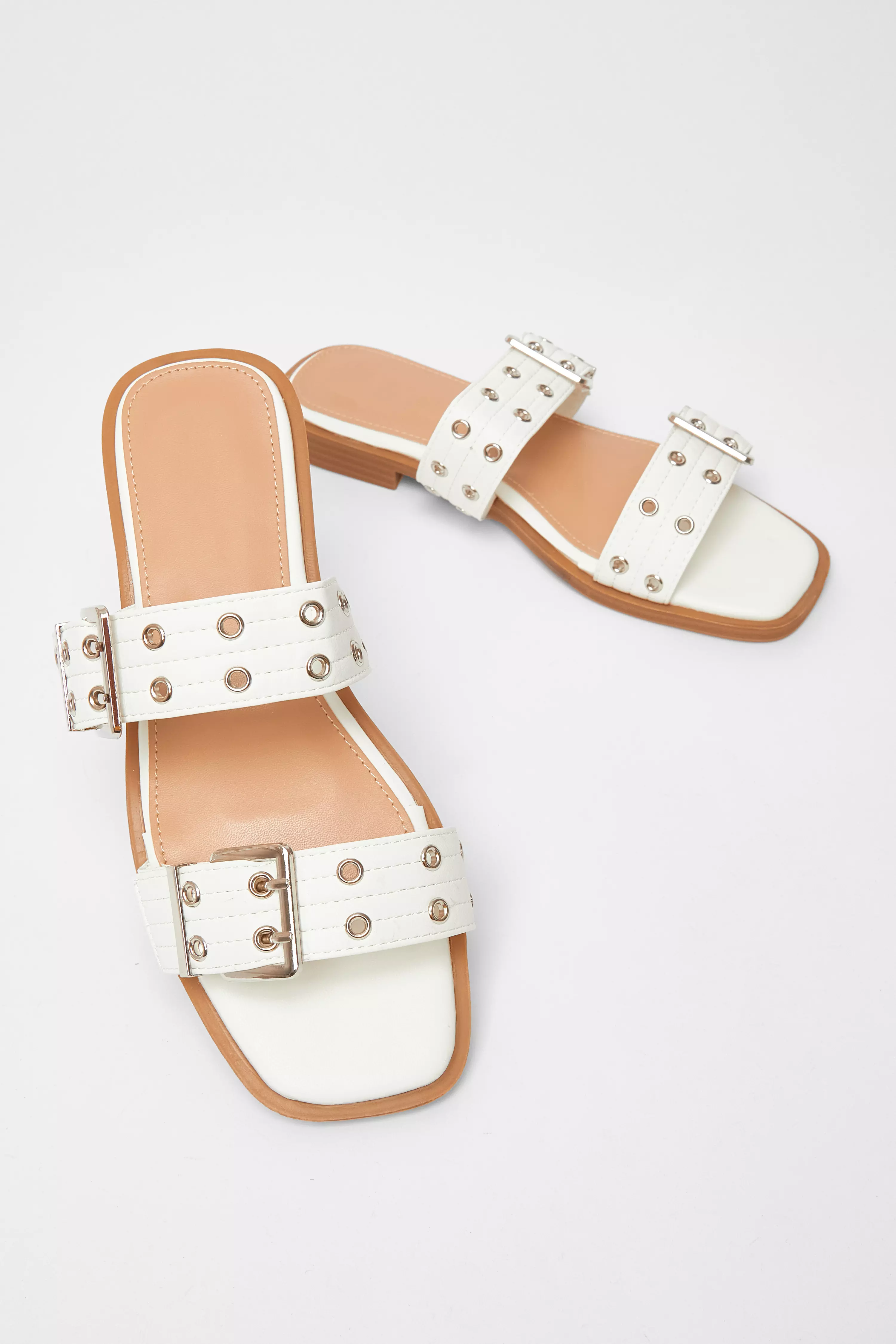 White Buckle Flat Sandals