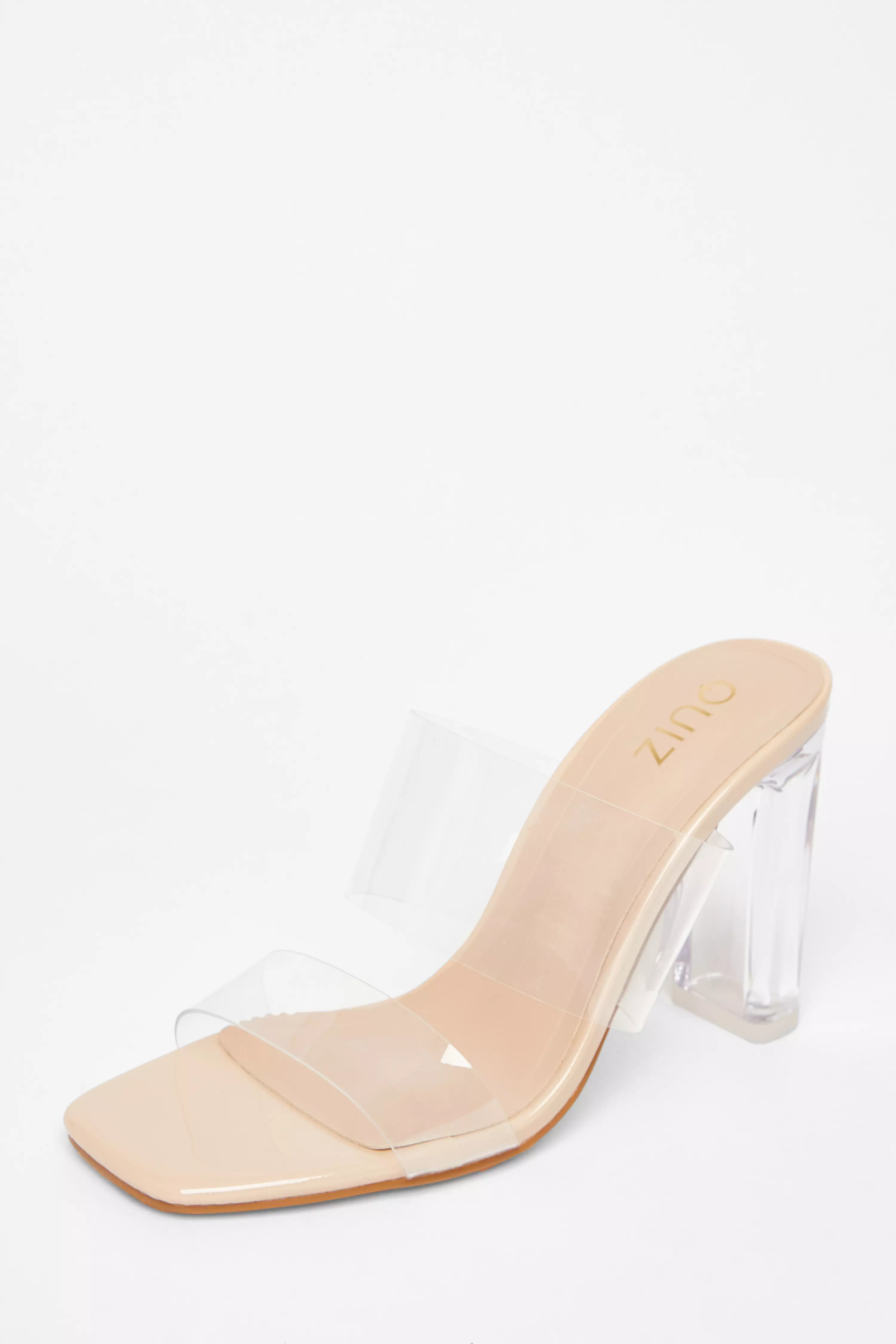 Nude Clear Strap Mule Heels