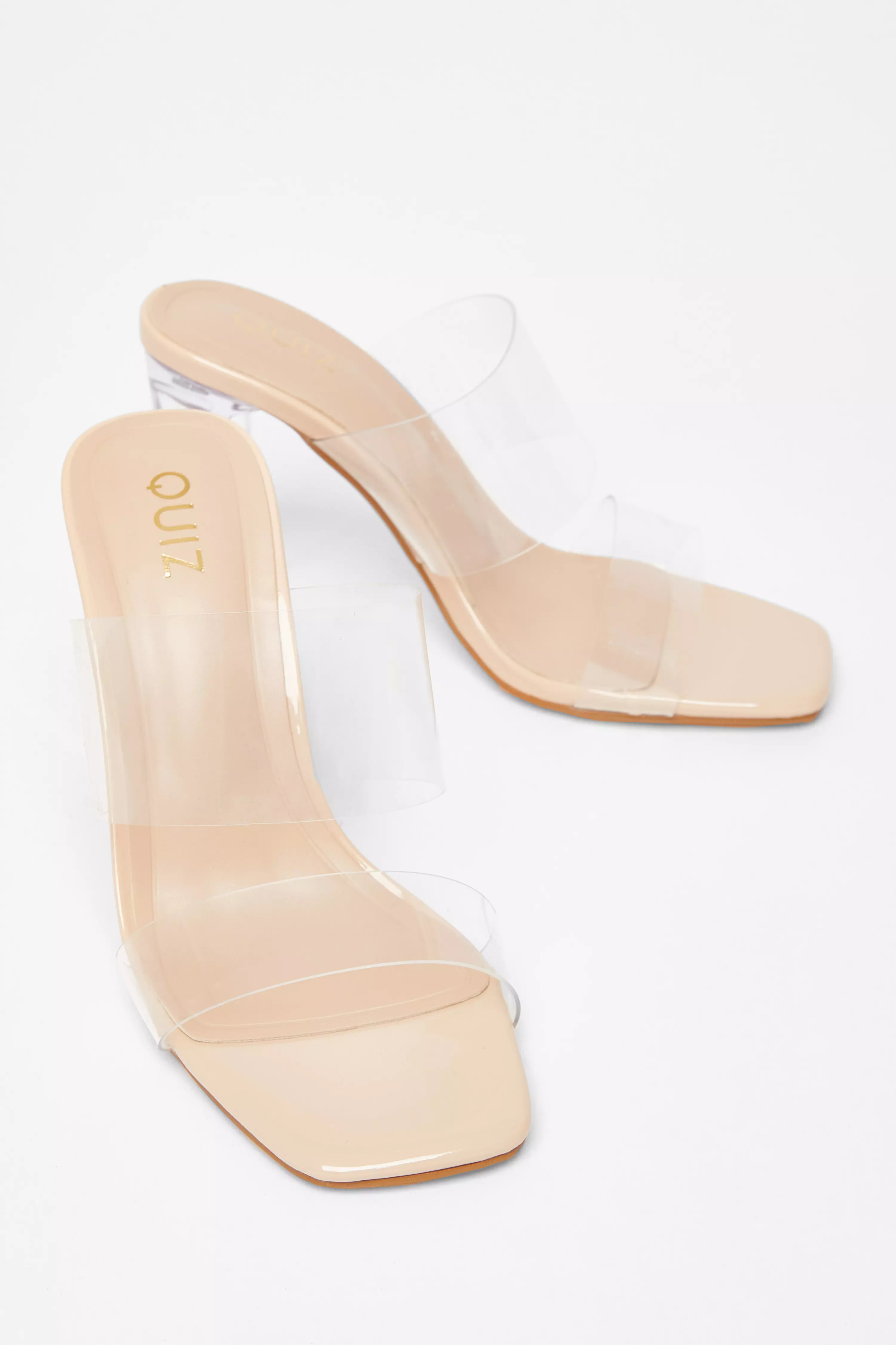 Nude Clear Strap Mule Heels