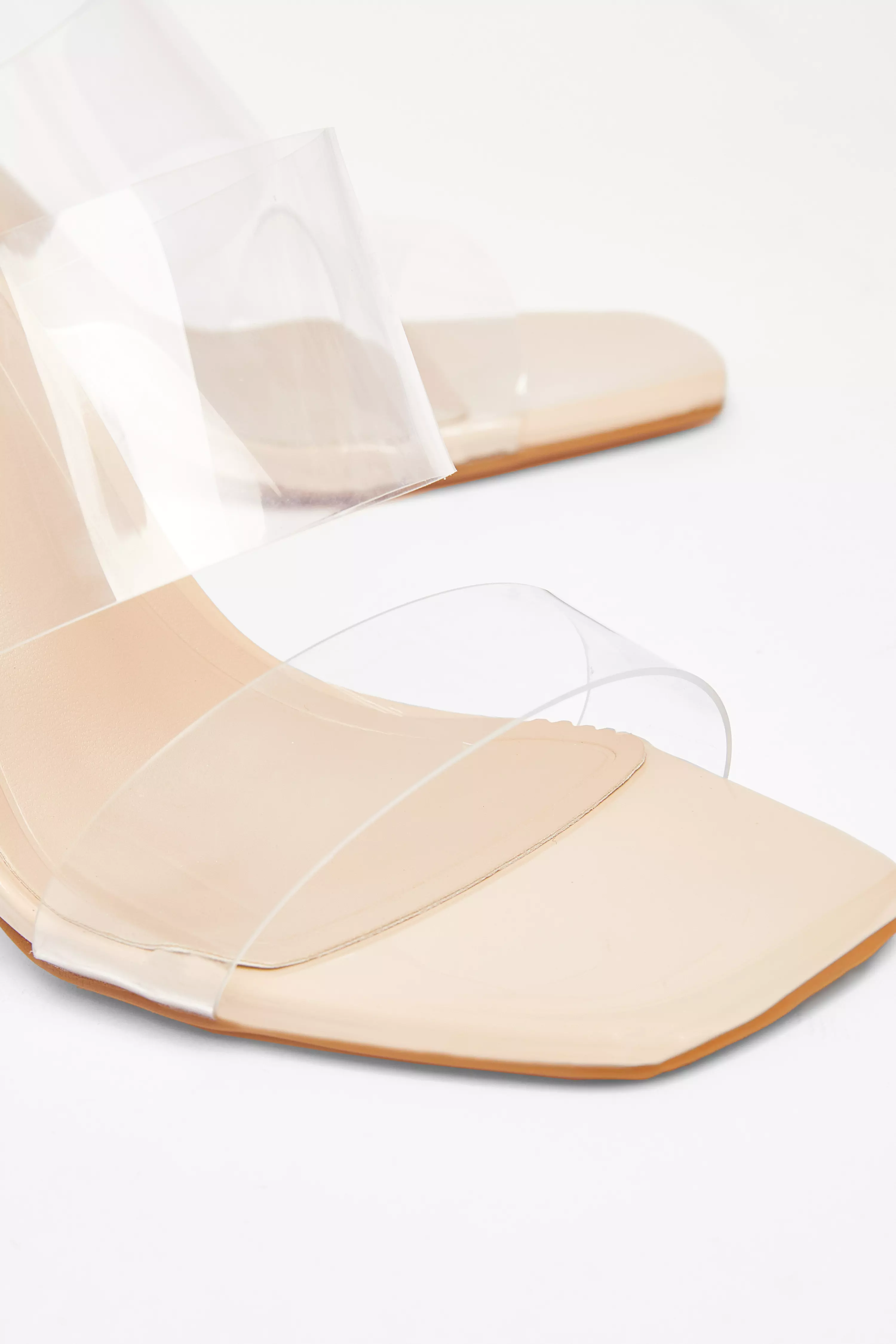 Nude Clear Strap Mule Heels