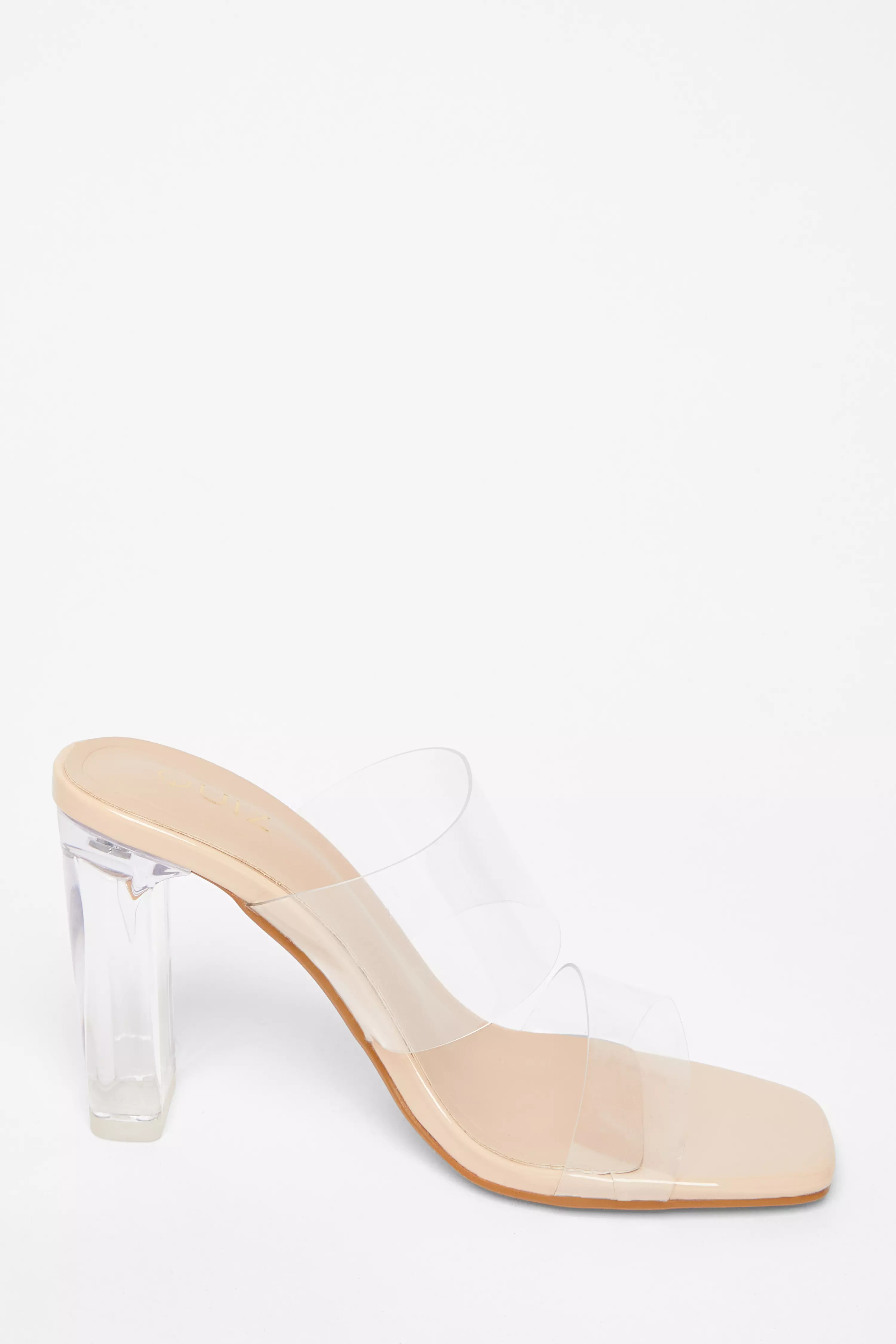 Nude Clear Strap Mule Heels