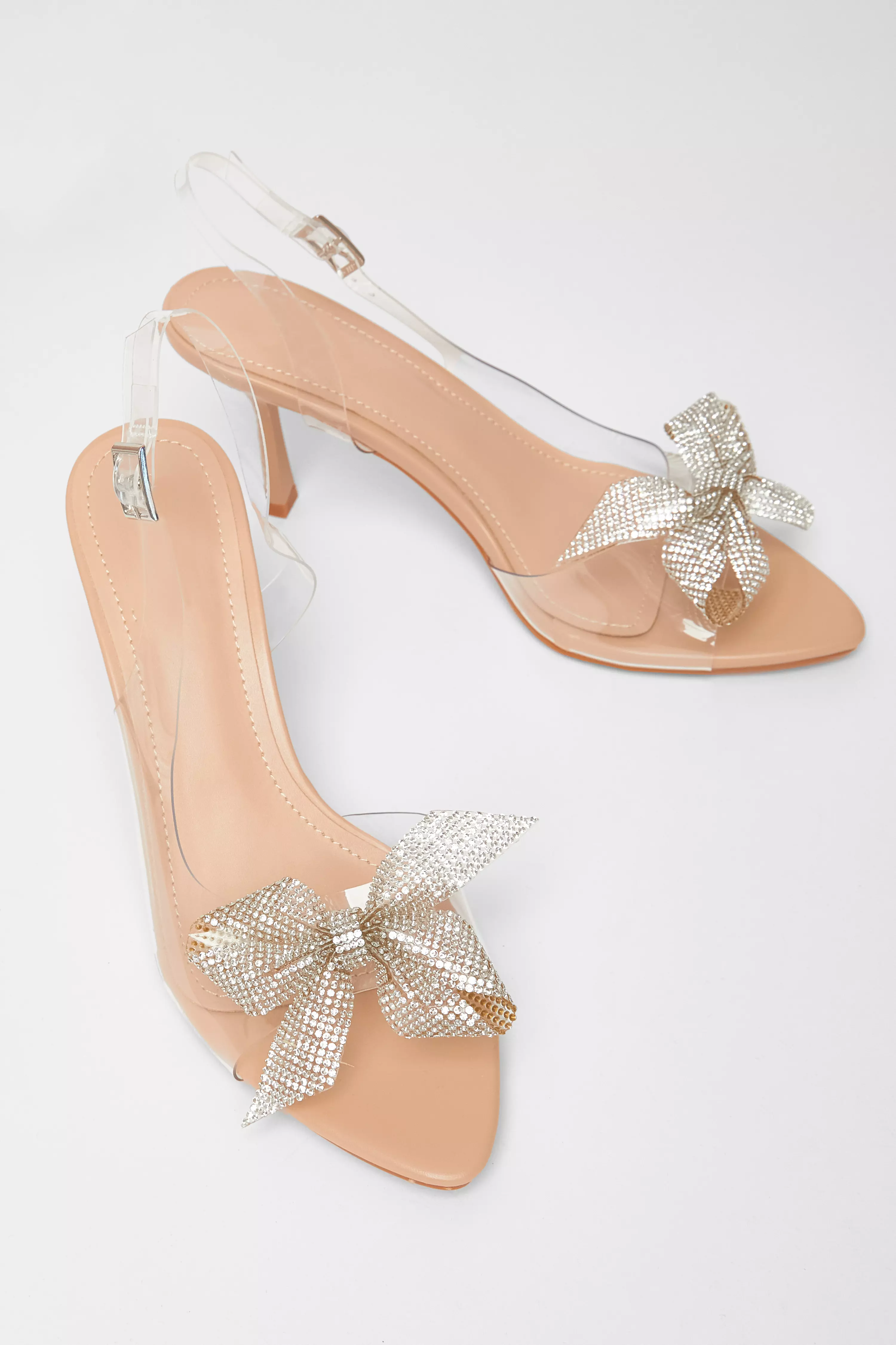 Nude Diamante Bow Heels
