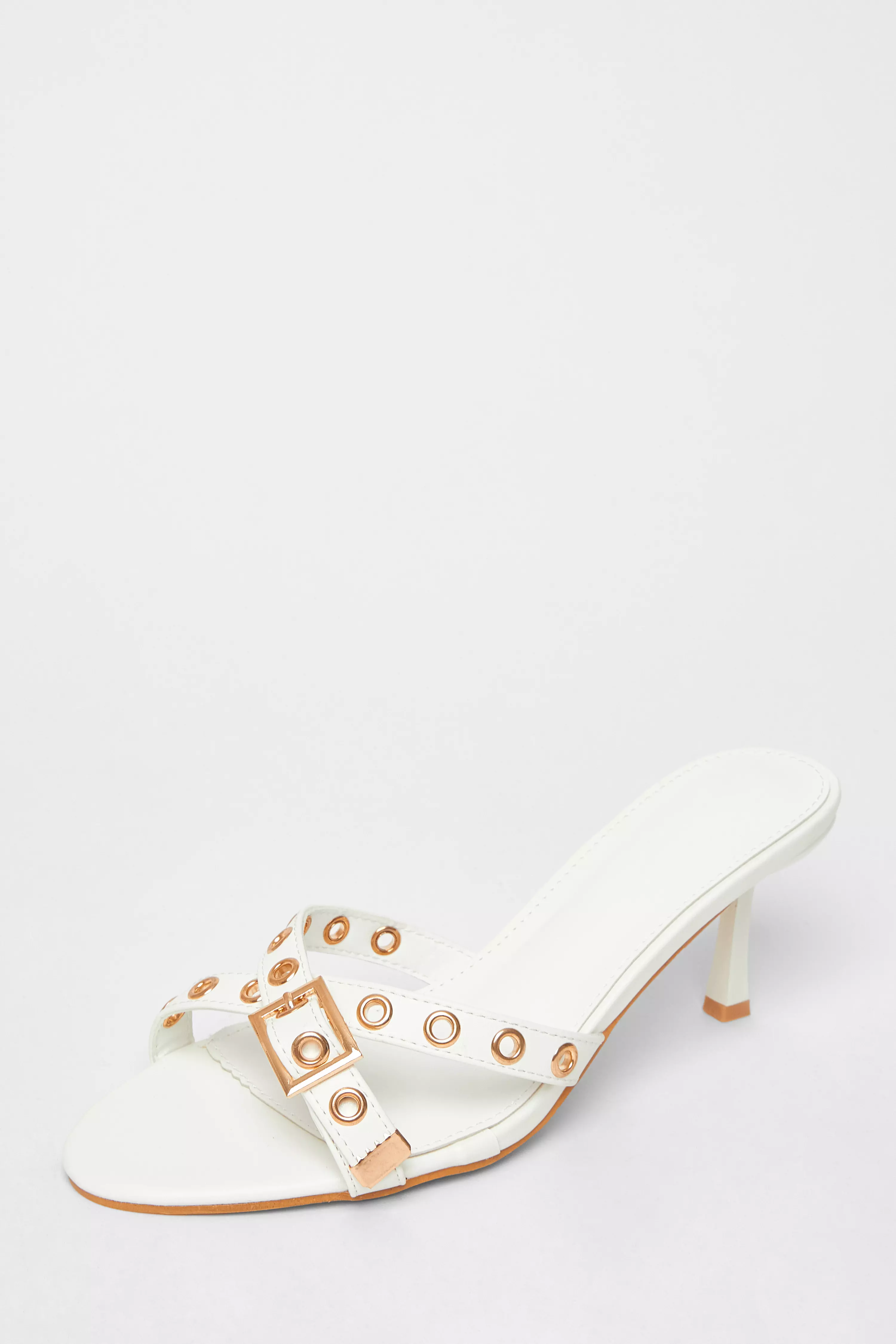 White Buckle Mule Heels