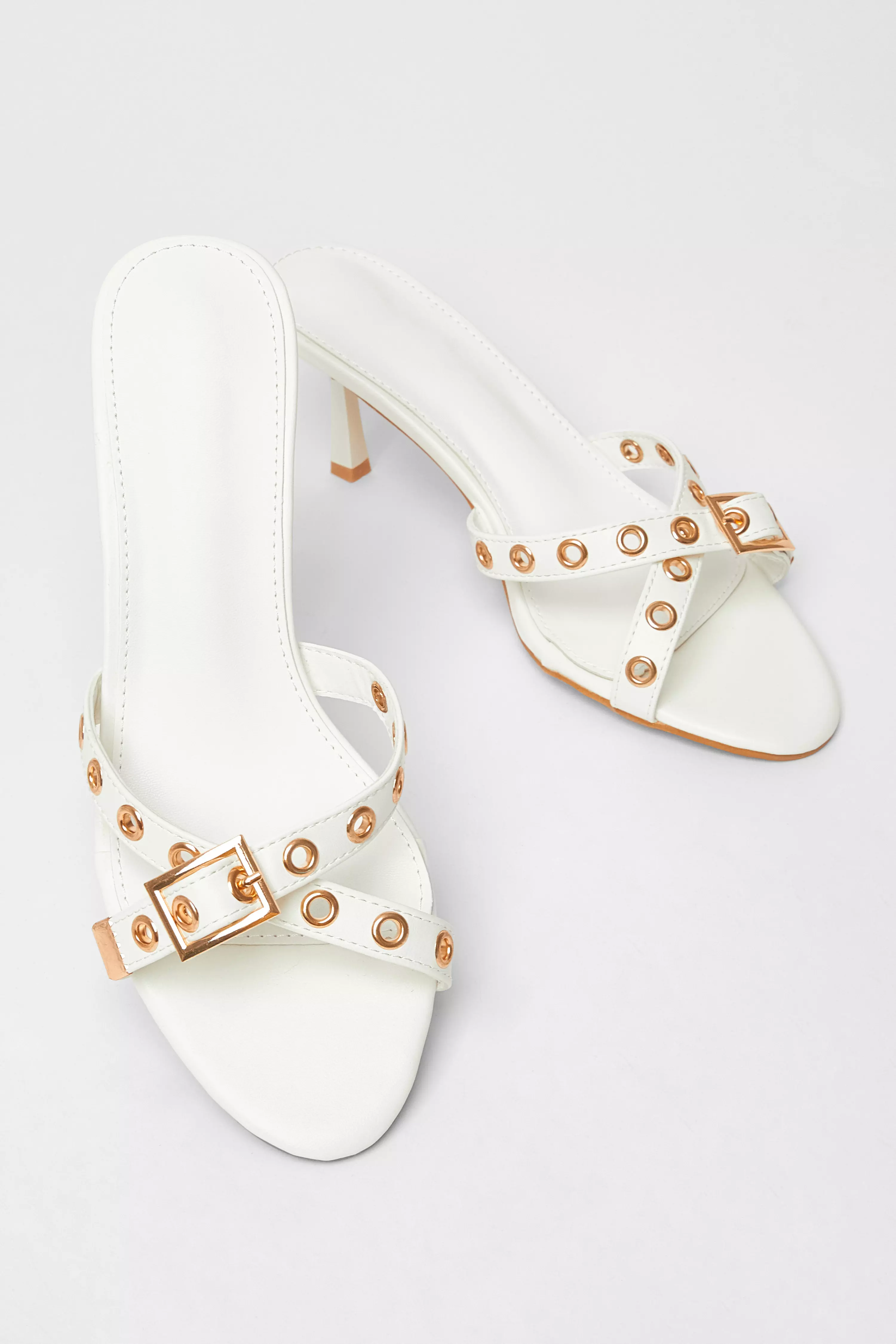 White Buckle Mule Heels
