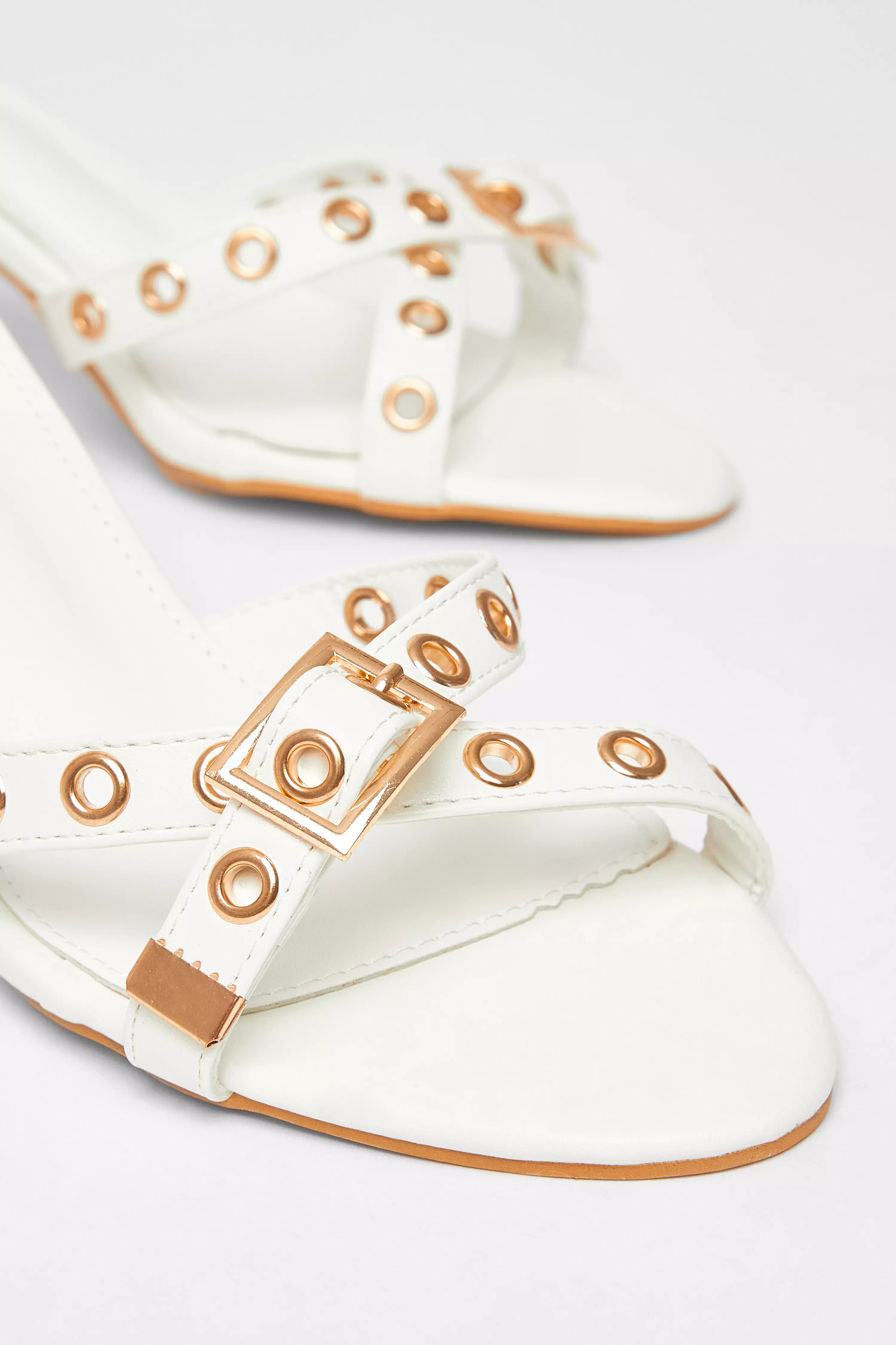 White Buckle Mule Heels