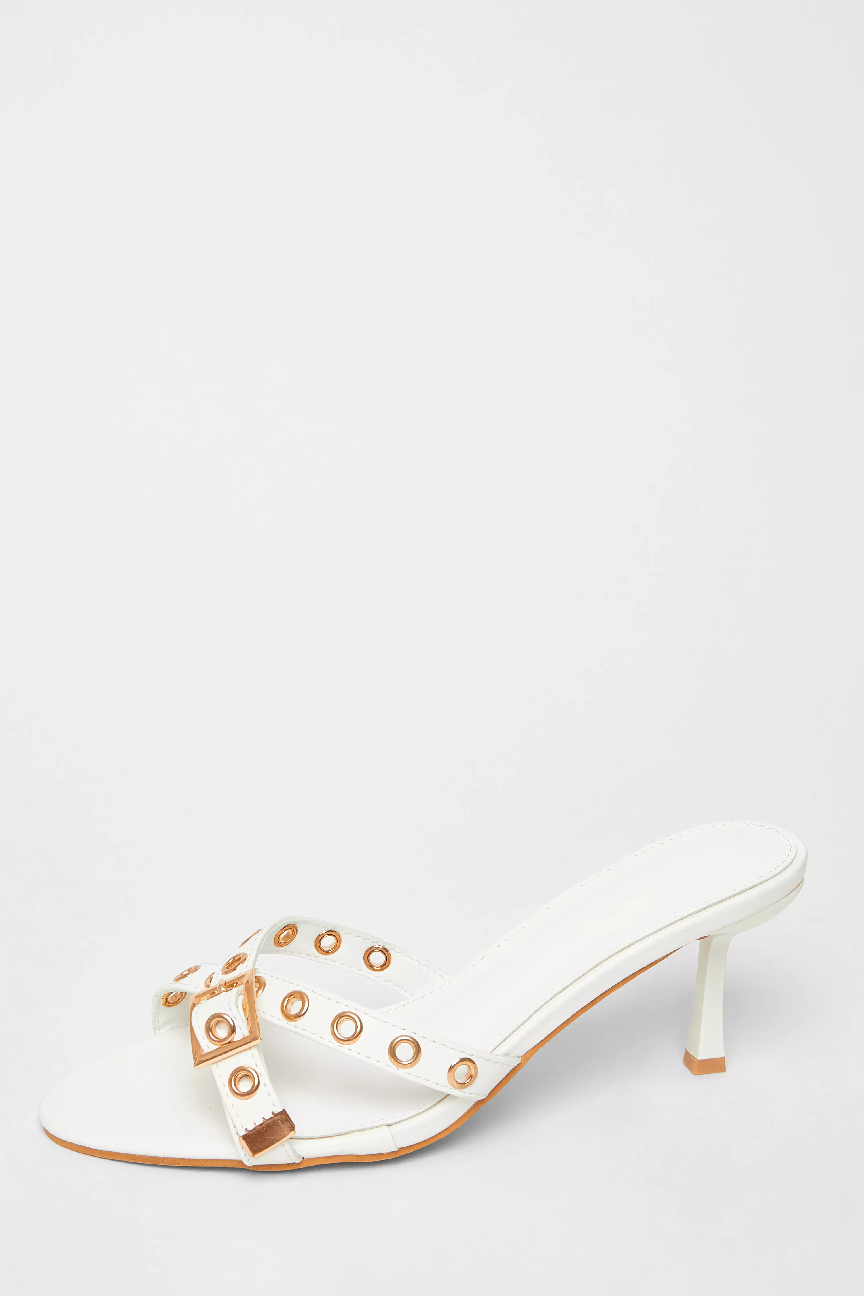 White Buckle Mule Heels