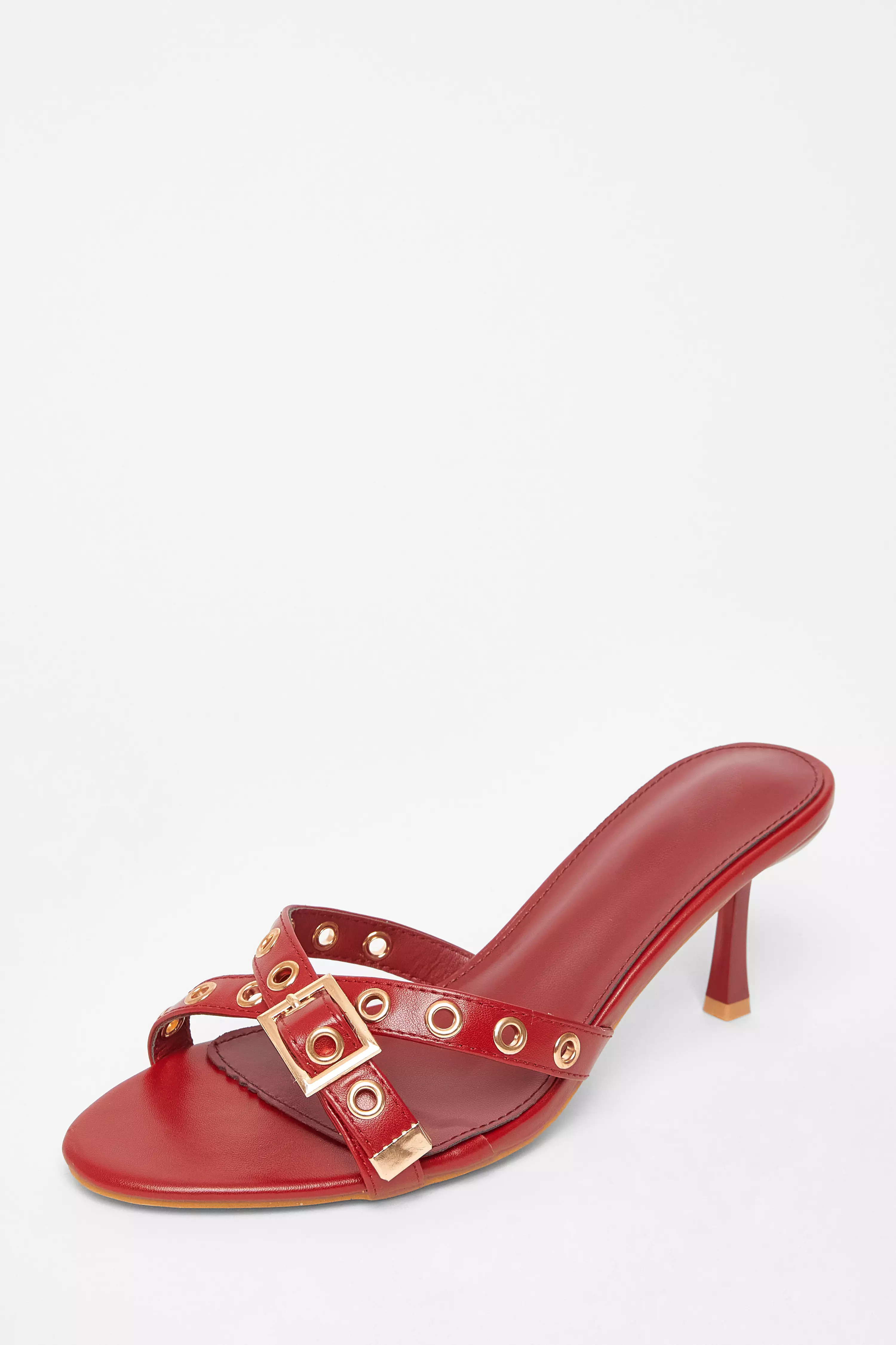 Red Buckle Mule Heels