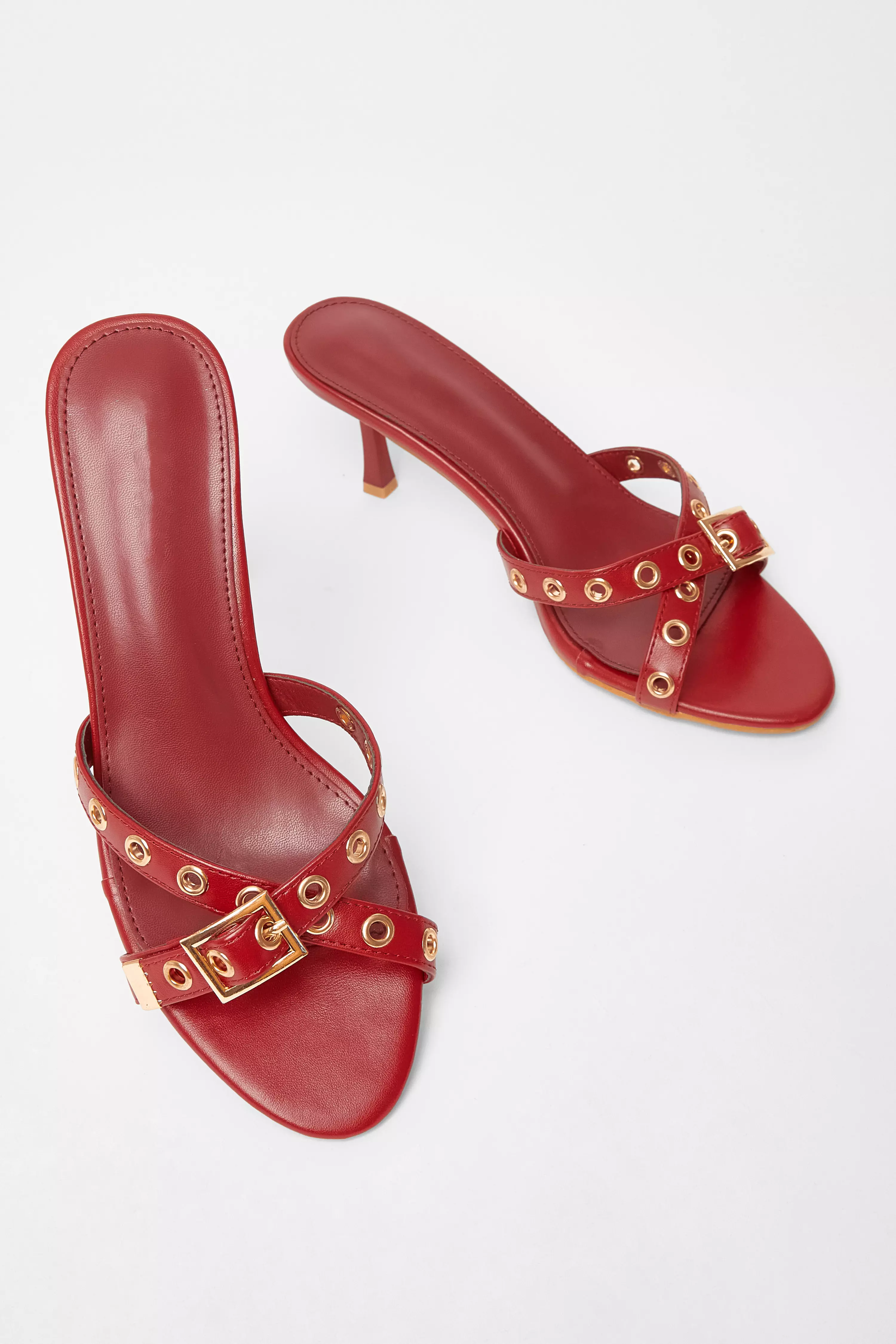 Red Buckle Mule Heels