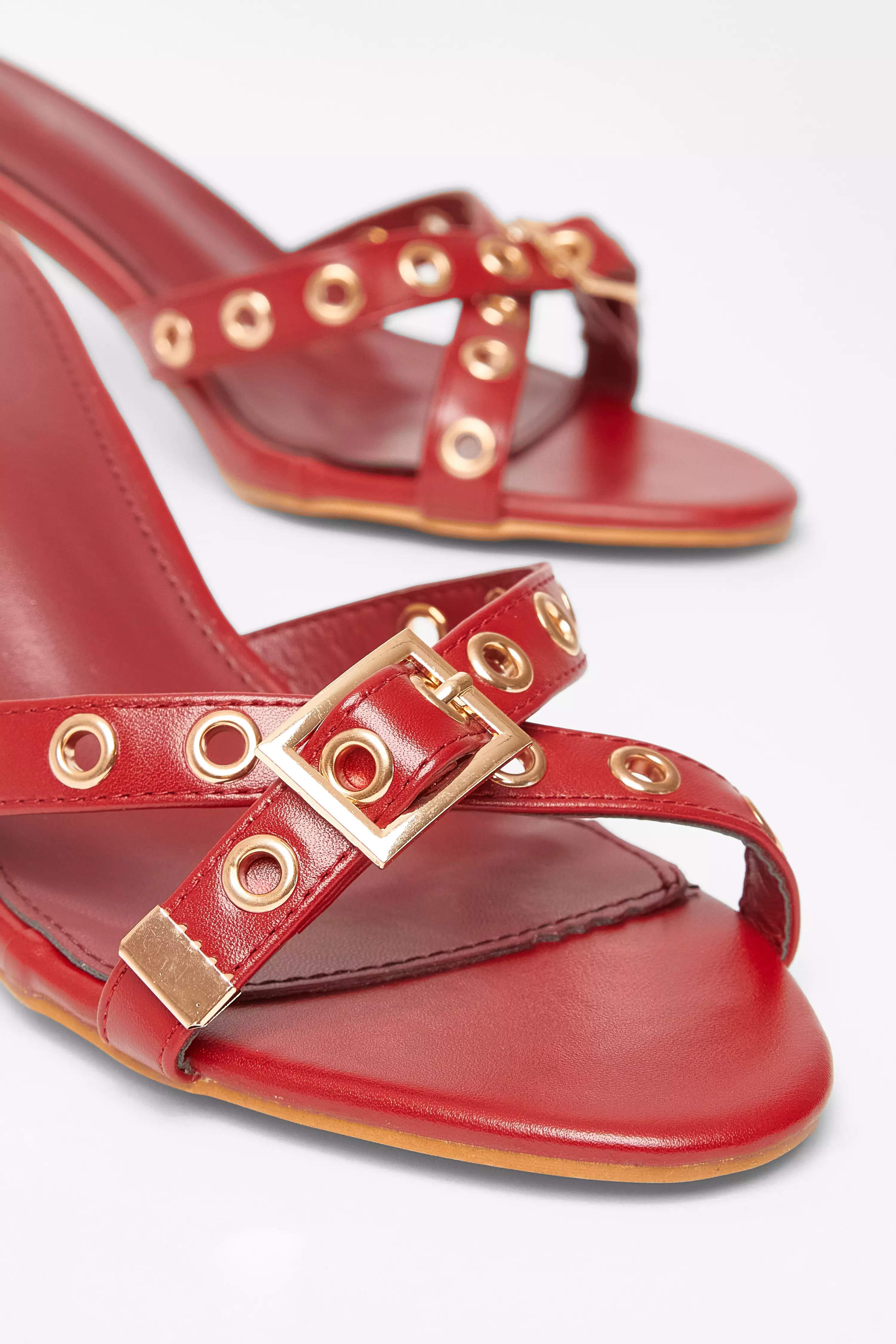 Red Buckle Mule Heels