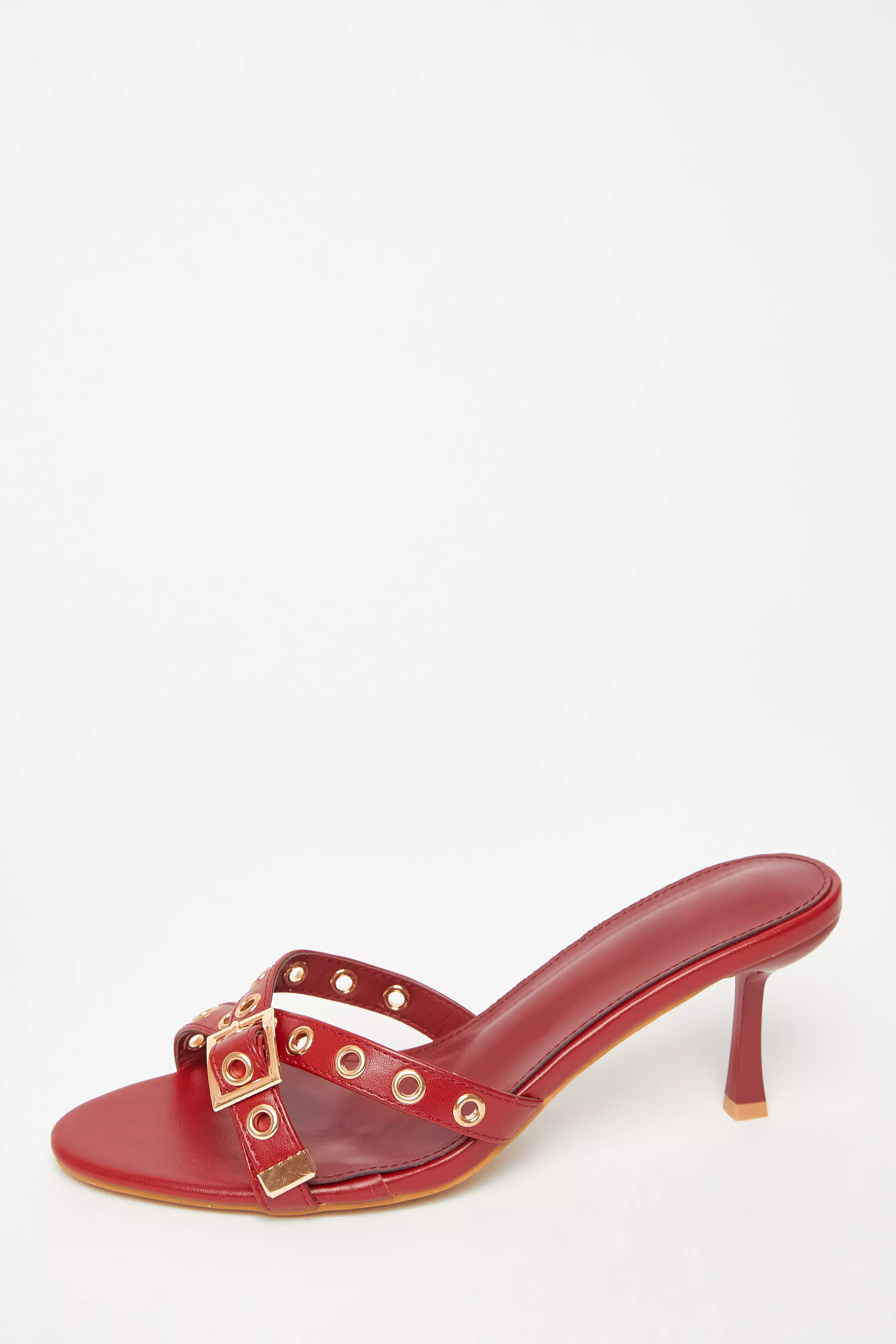 Red Buckle Mule Heels