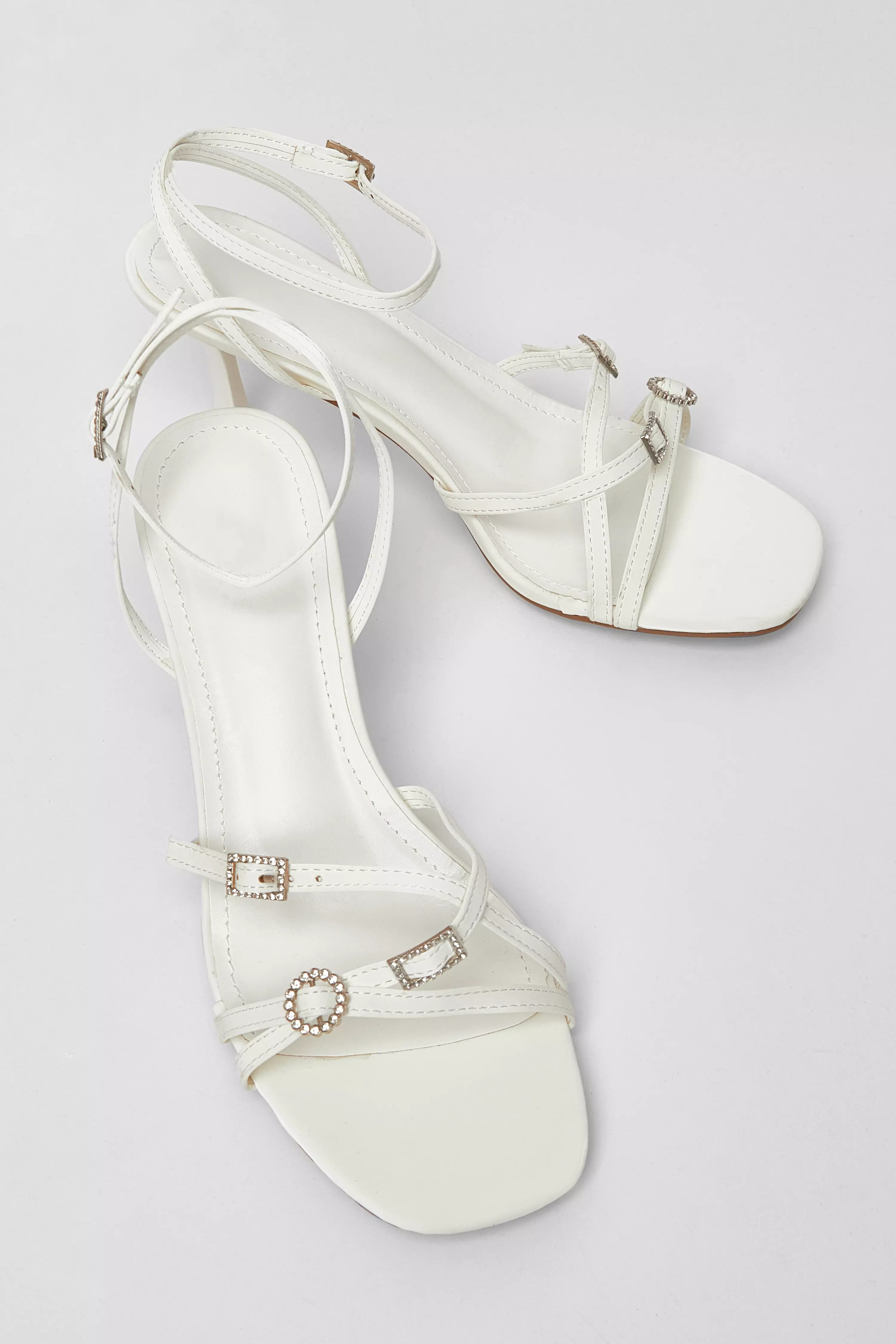 White Buckle Strap Heels