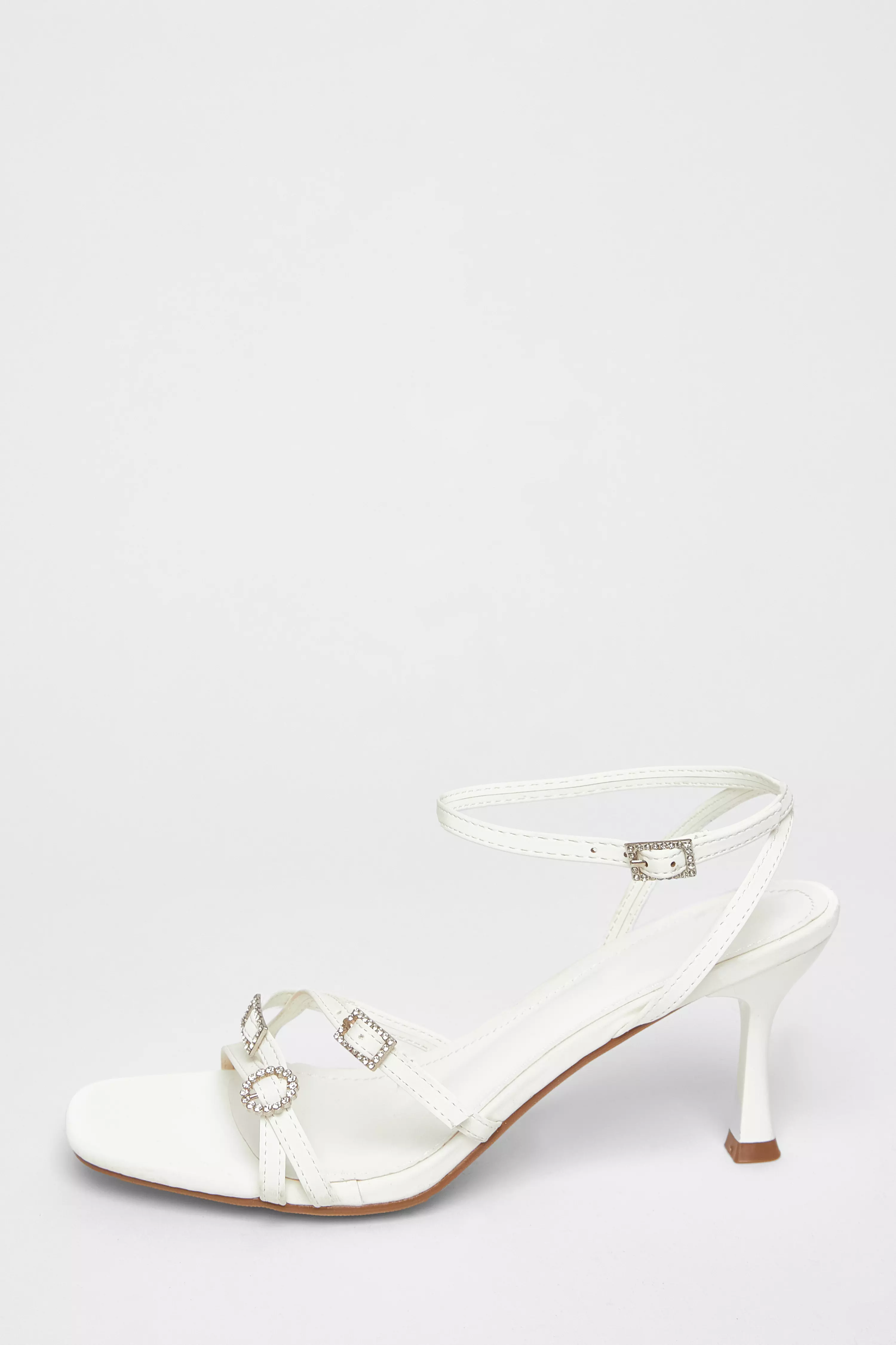 White Buckle Strap Heels
