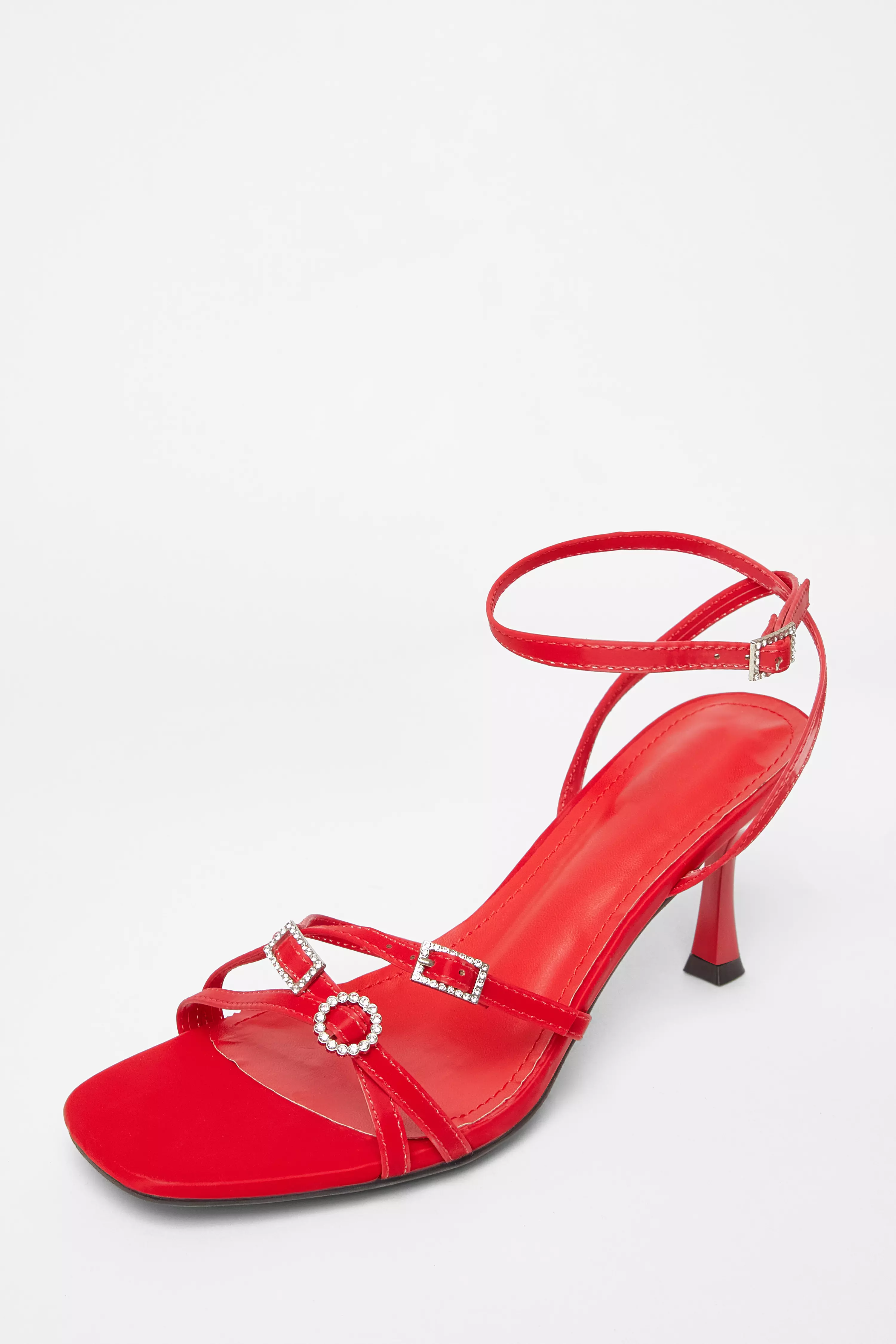 Red Buckle Strap Heels