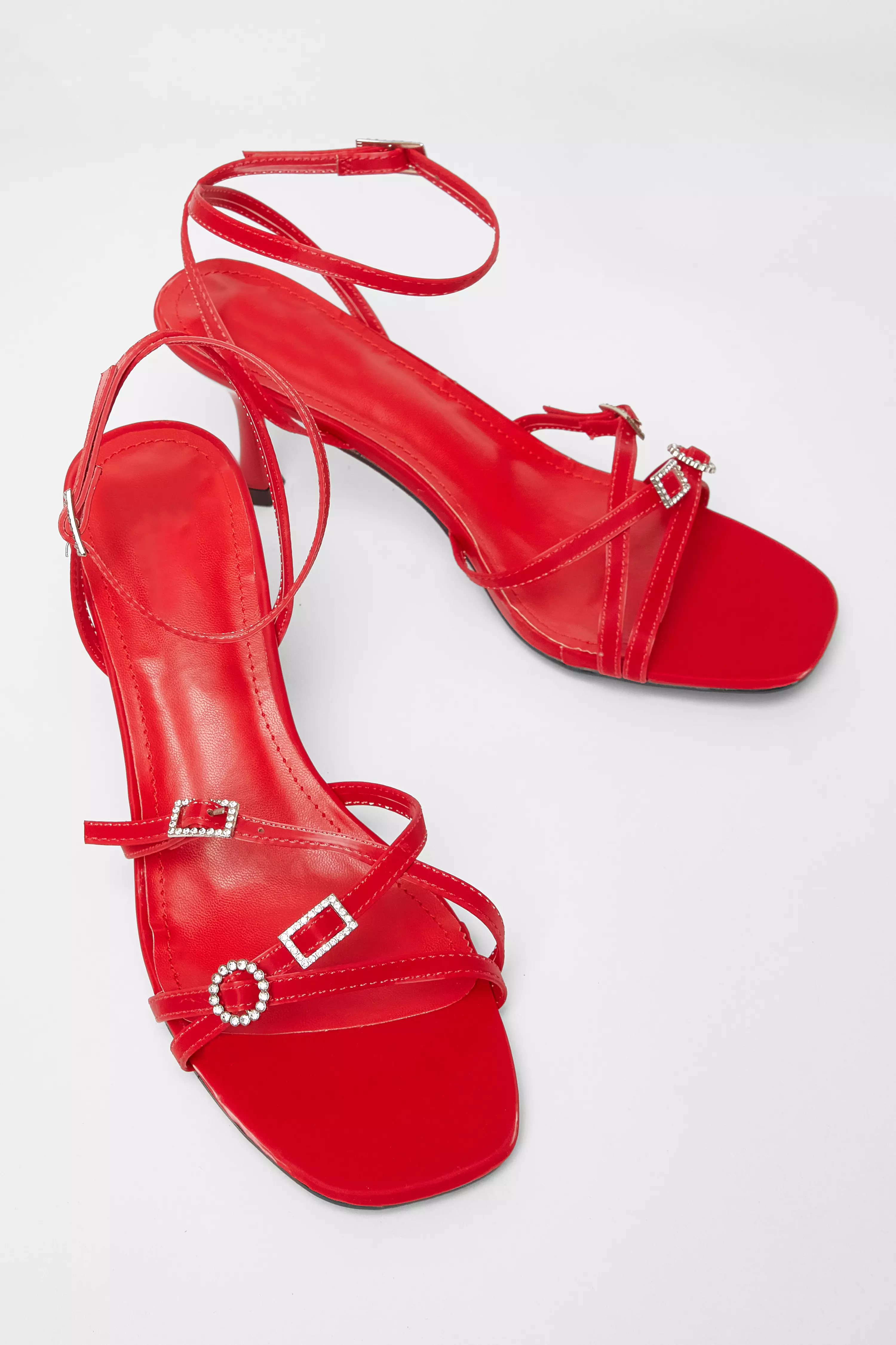 Red Buckle Strap Heels