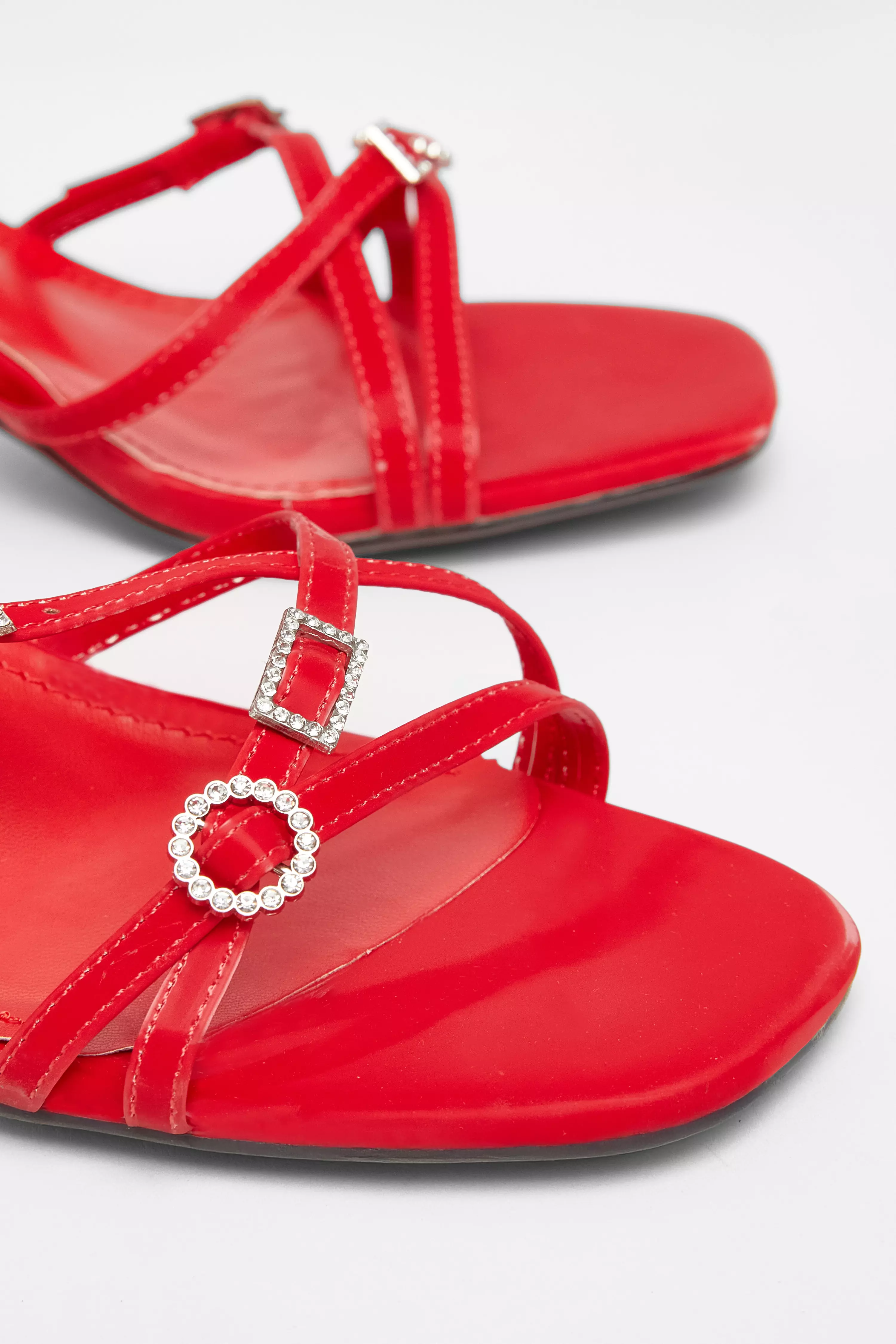 Red Buckle Strap Heels