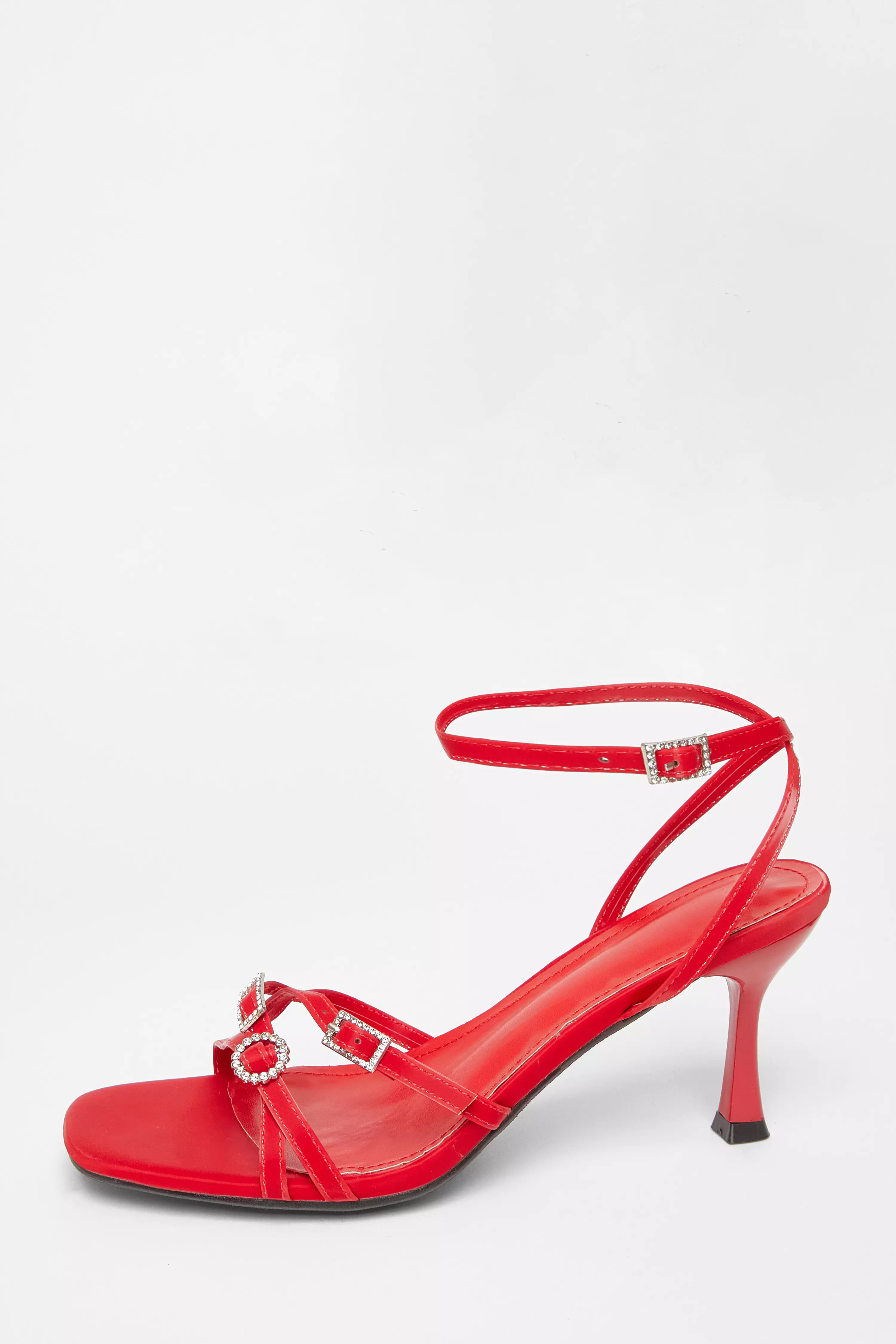 Red Buckle Strap Heels
