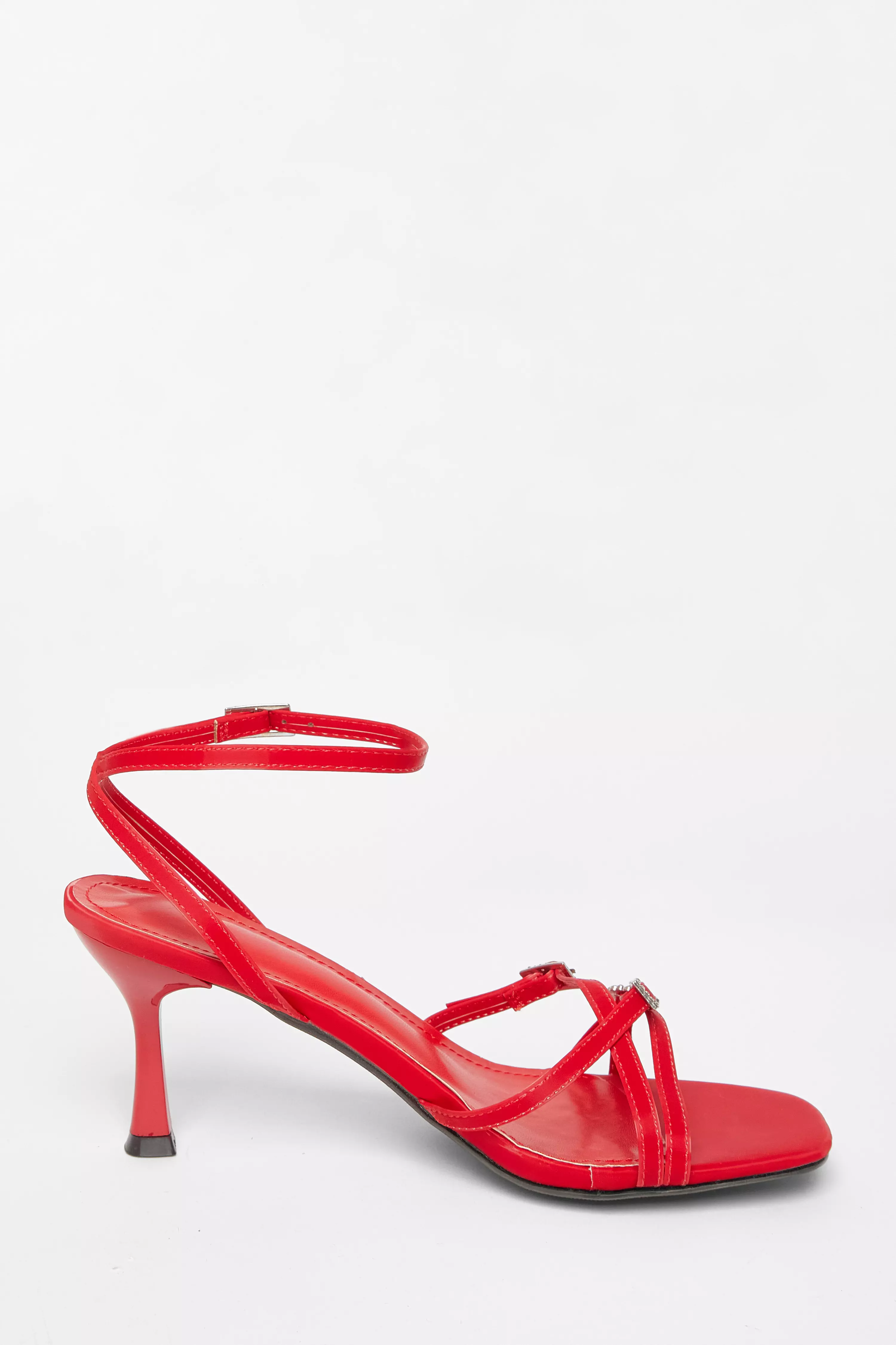 Red Buckle Strap Heels