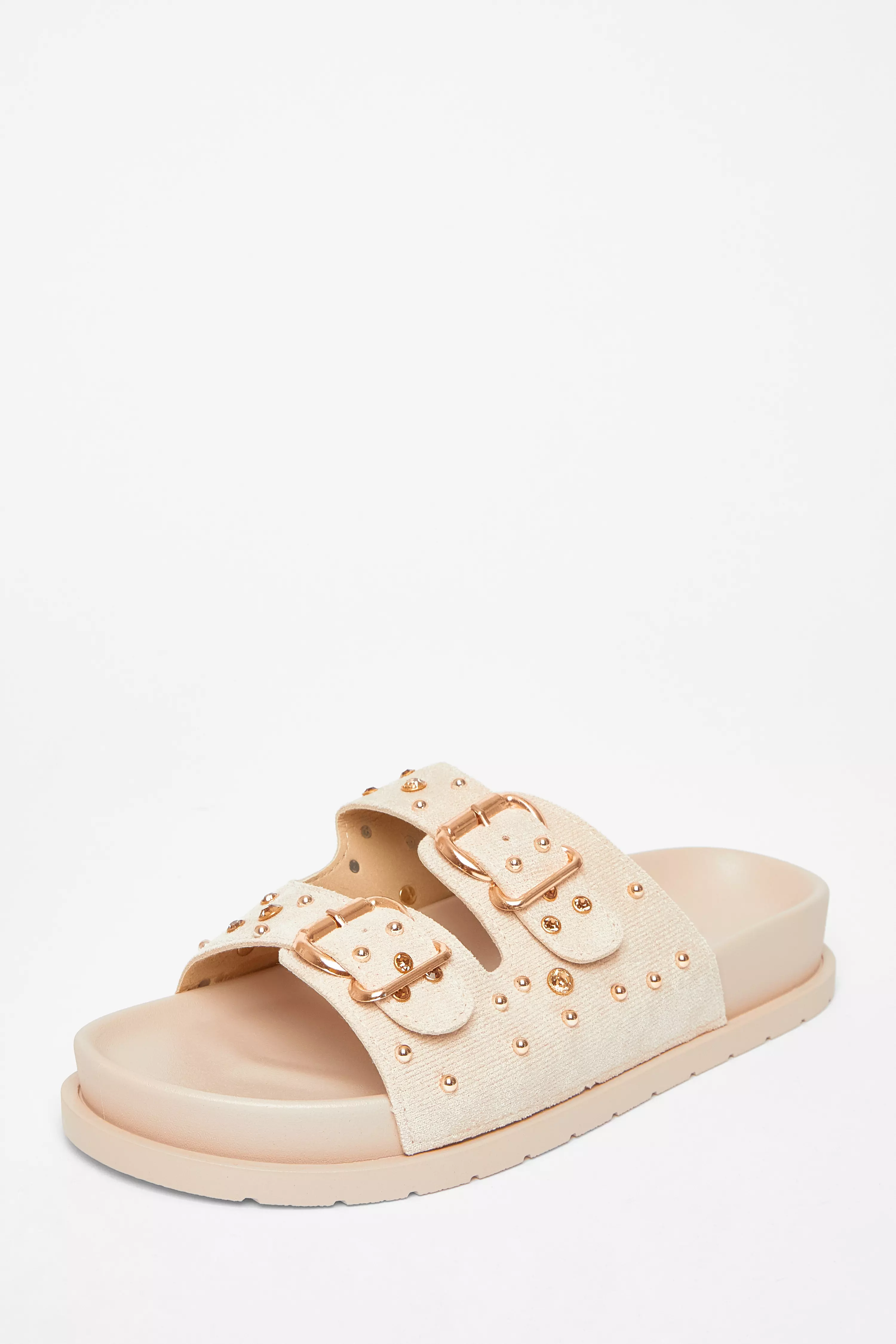 Beige Studded Flat Sandals