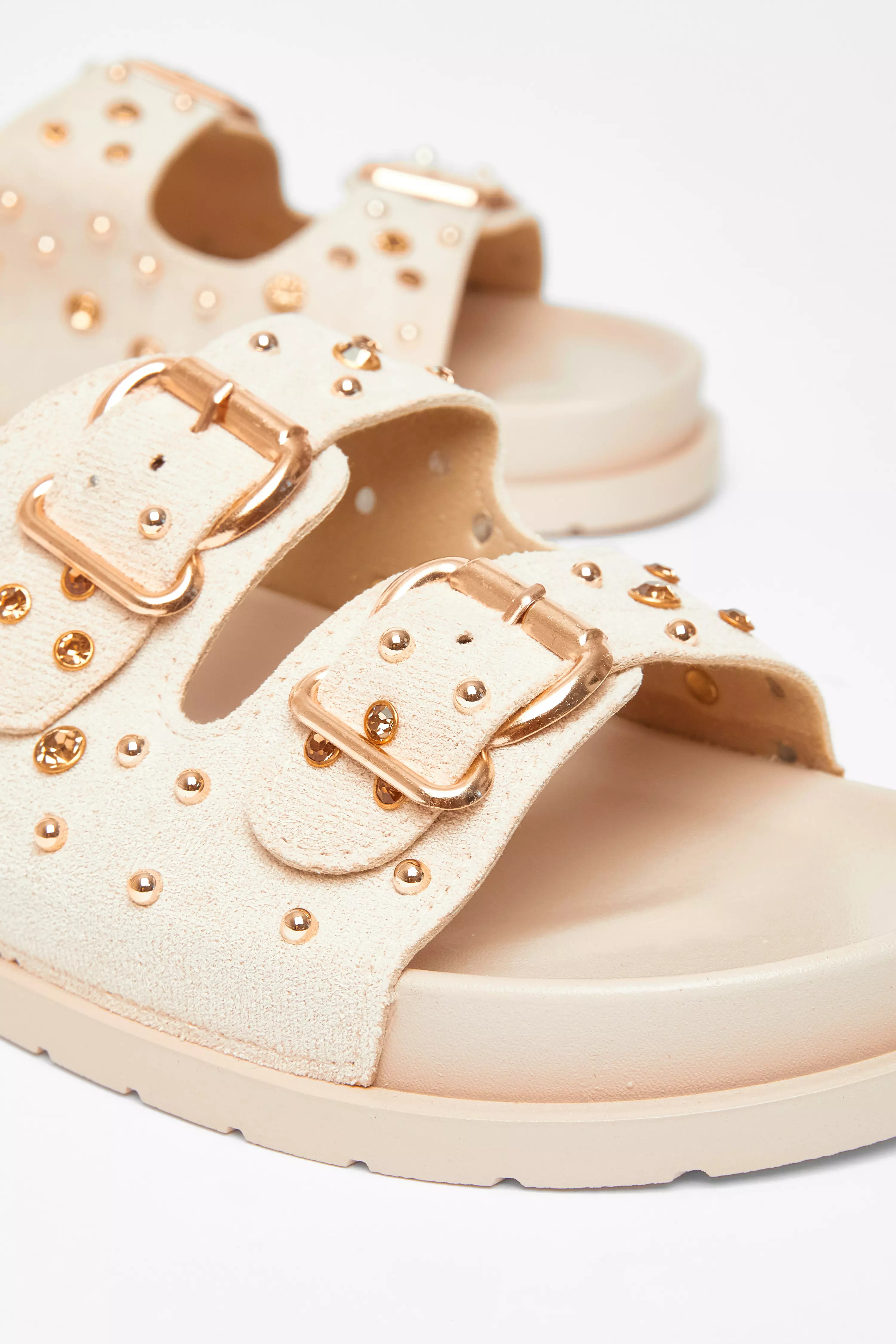 Beige Studded Flat Sandals