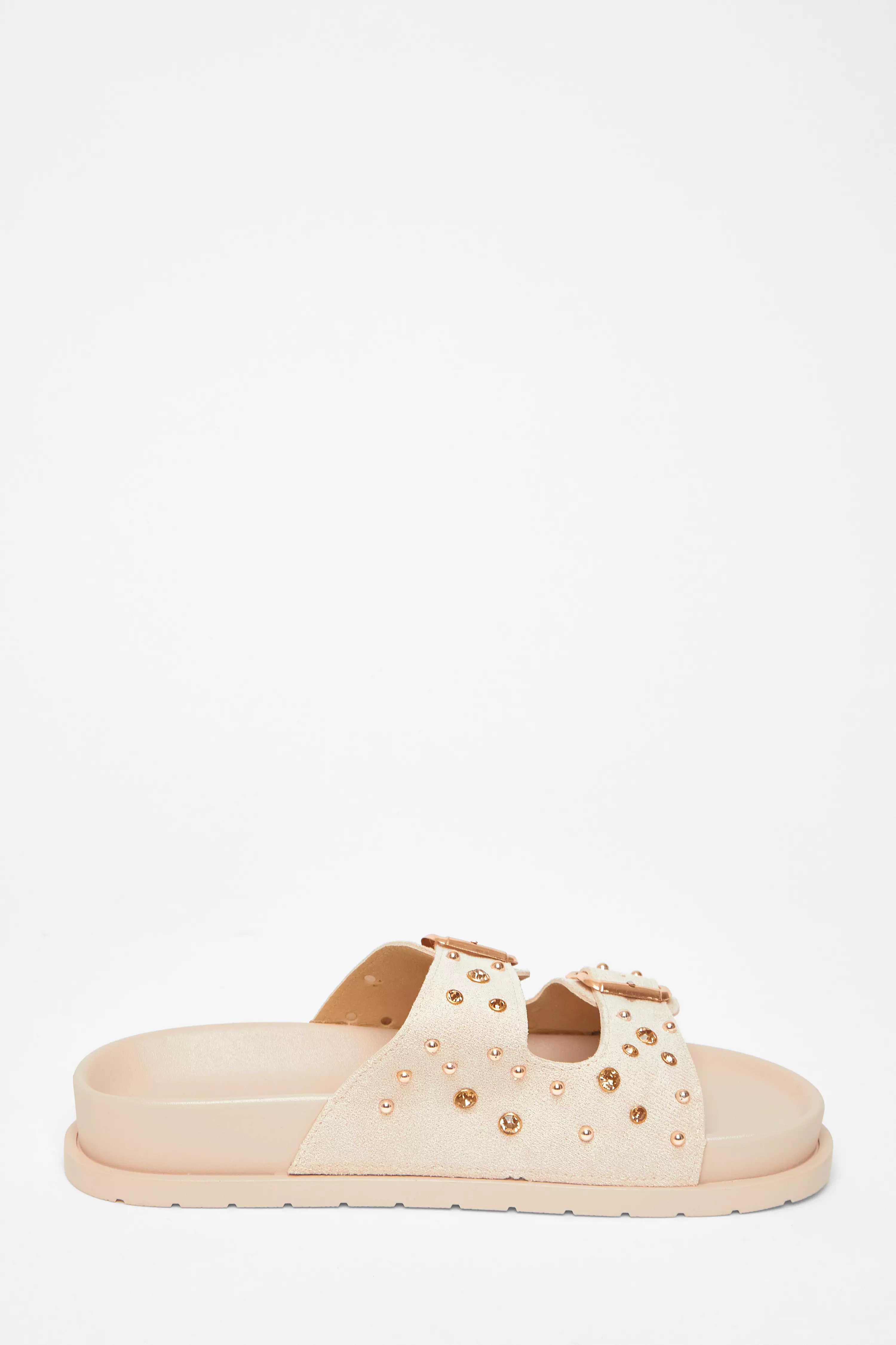 Beige Studded Flat Sandals