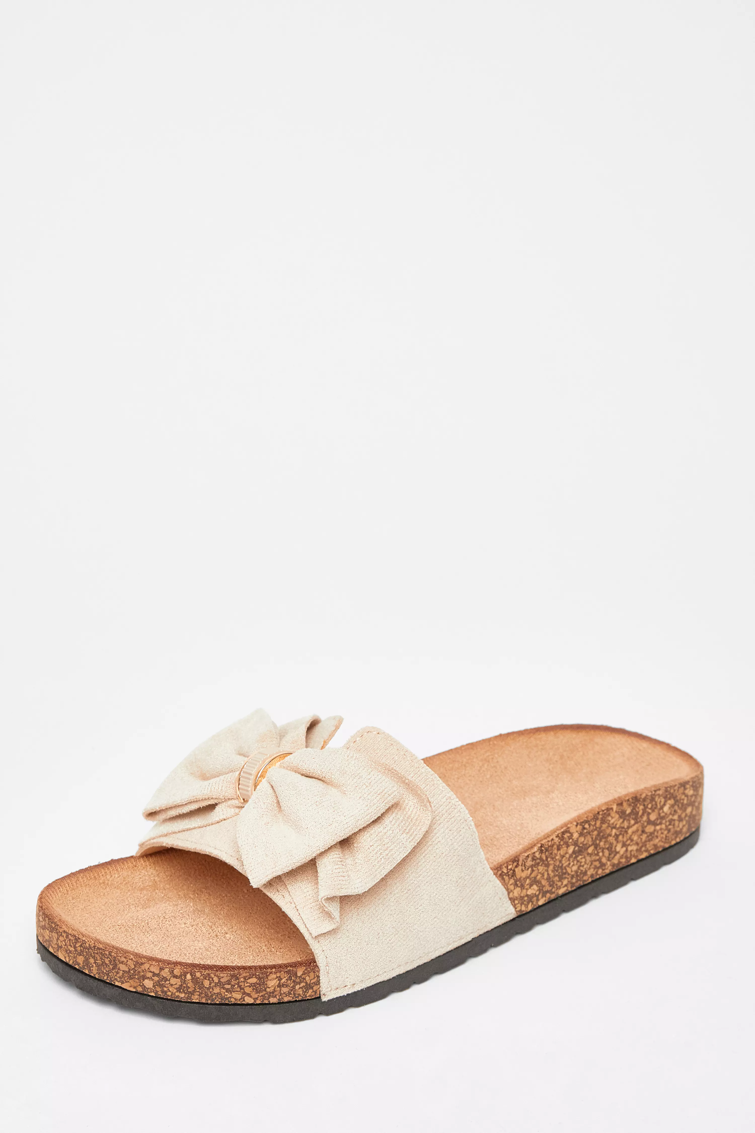 Beige Bow Flat Sandals