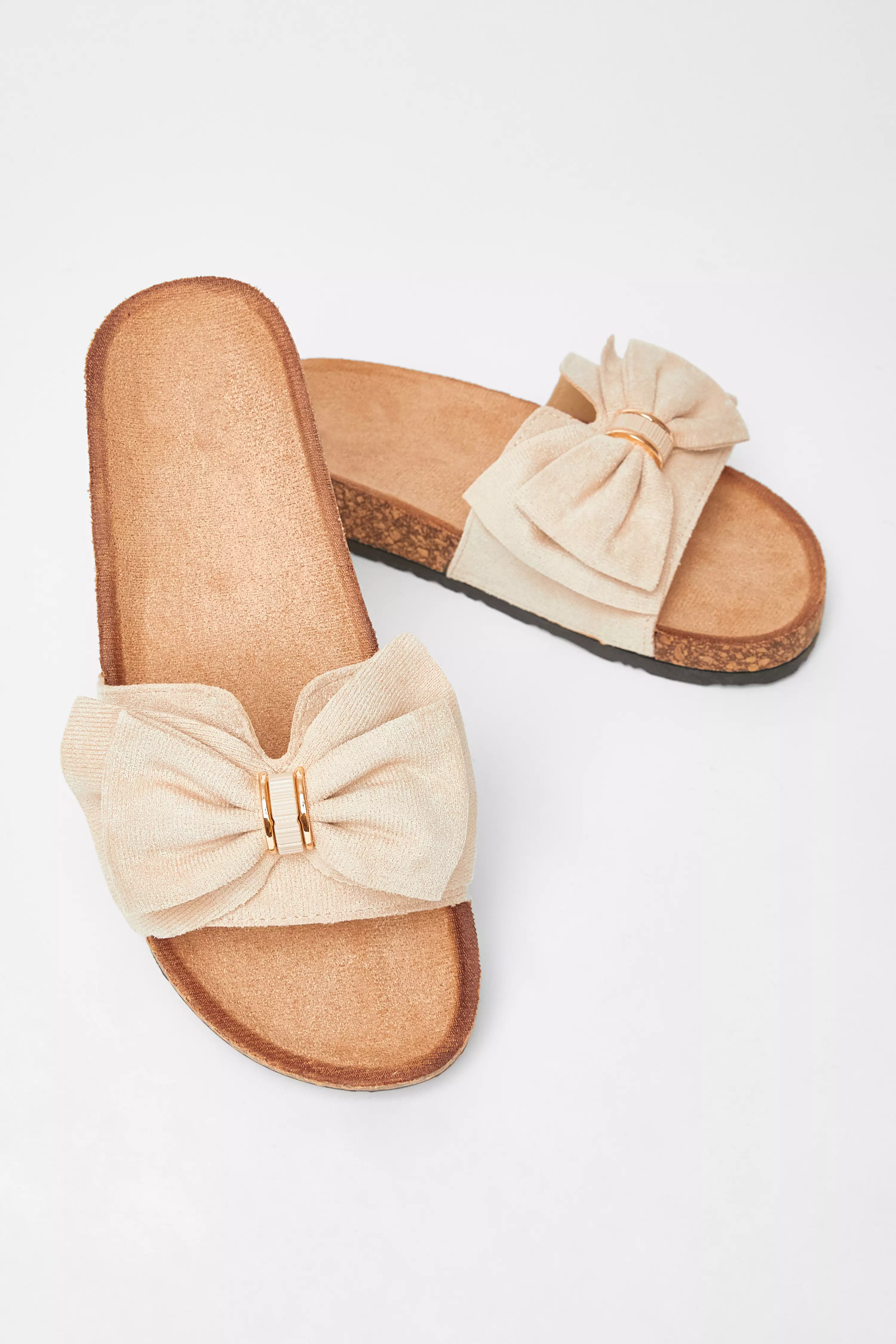 Beige Bow Flat Sandals