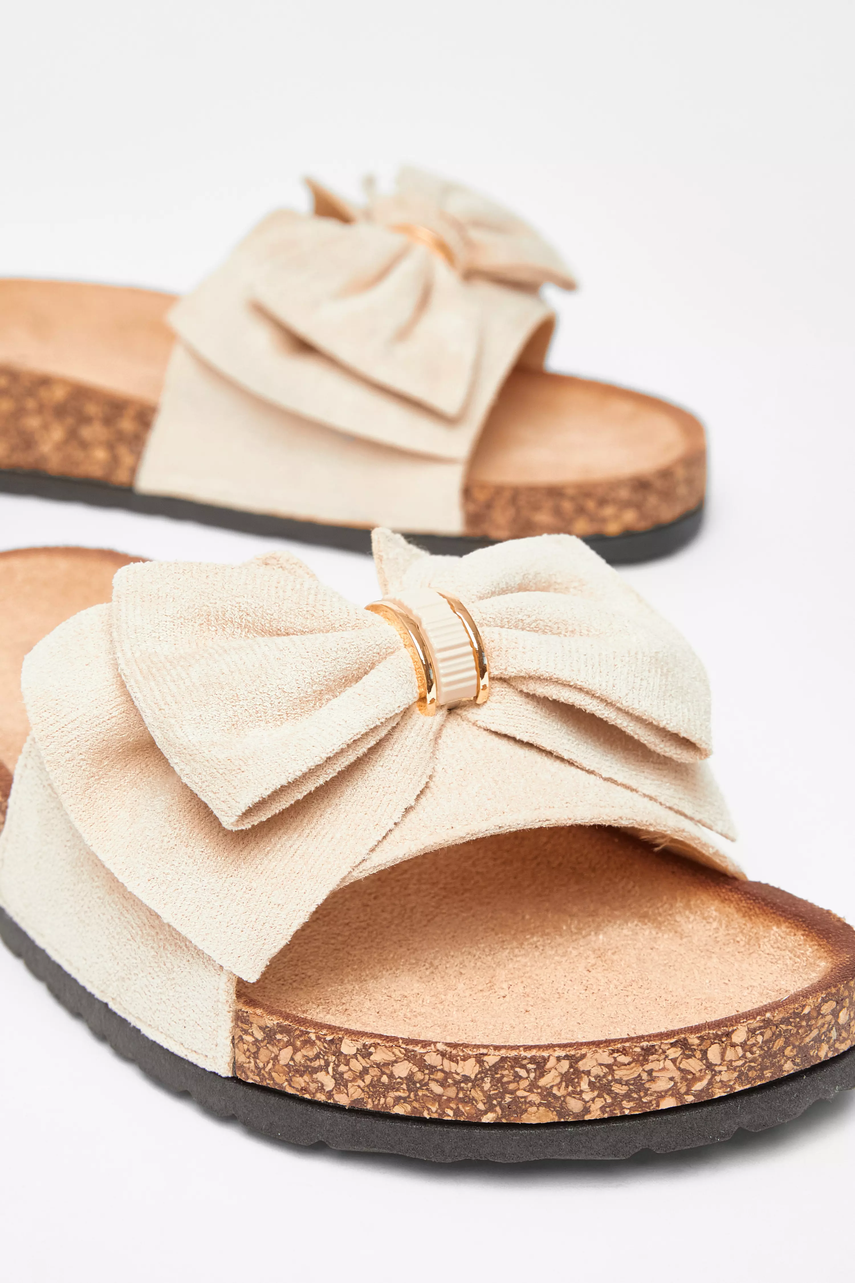 Beige Bow Flat Sandals