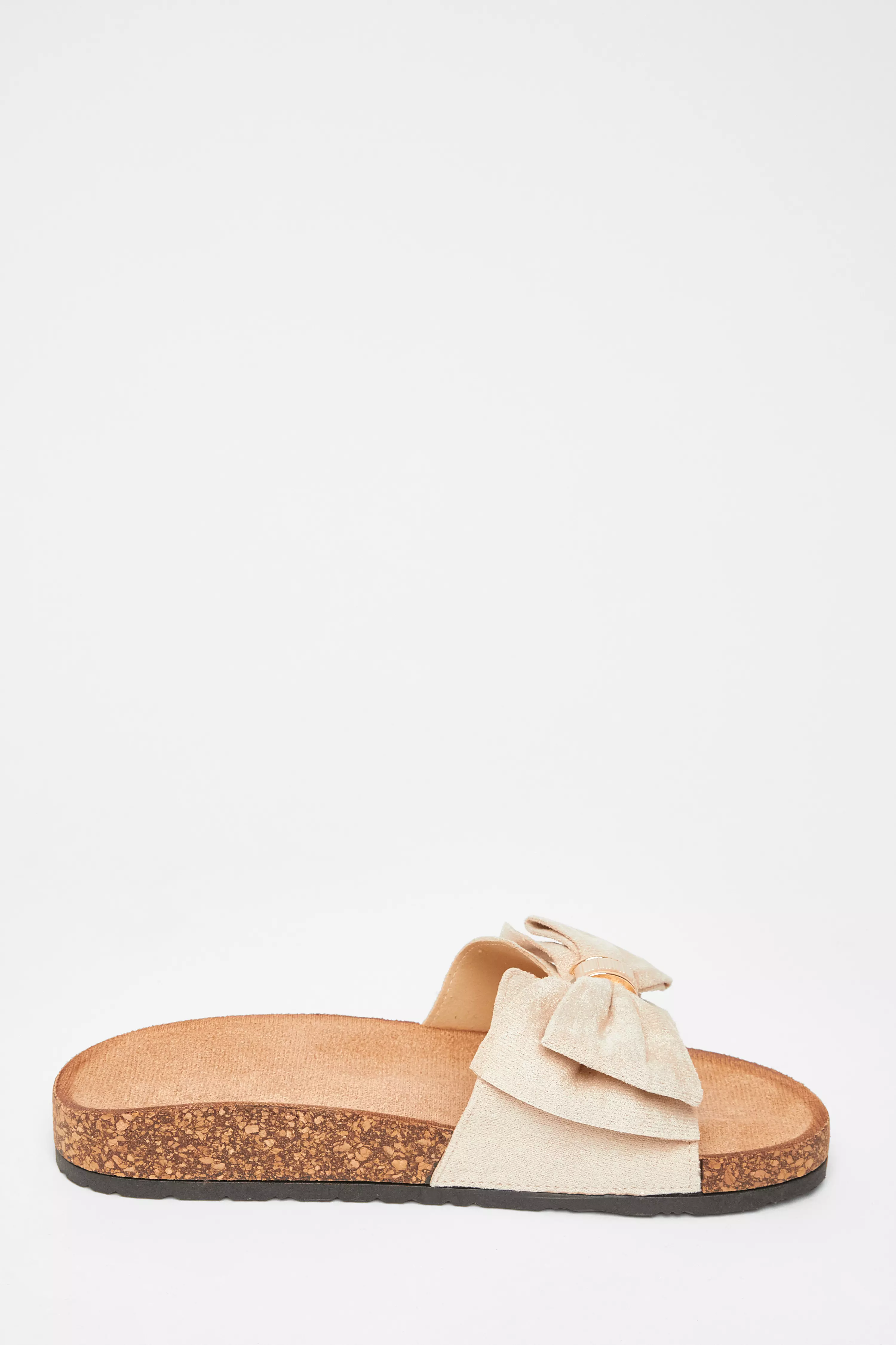 Beige Bow Flat Sandals