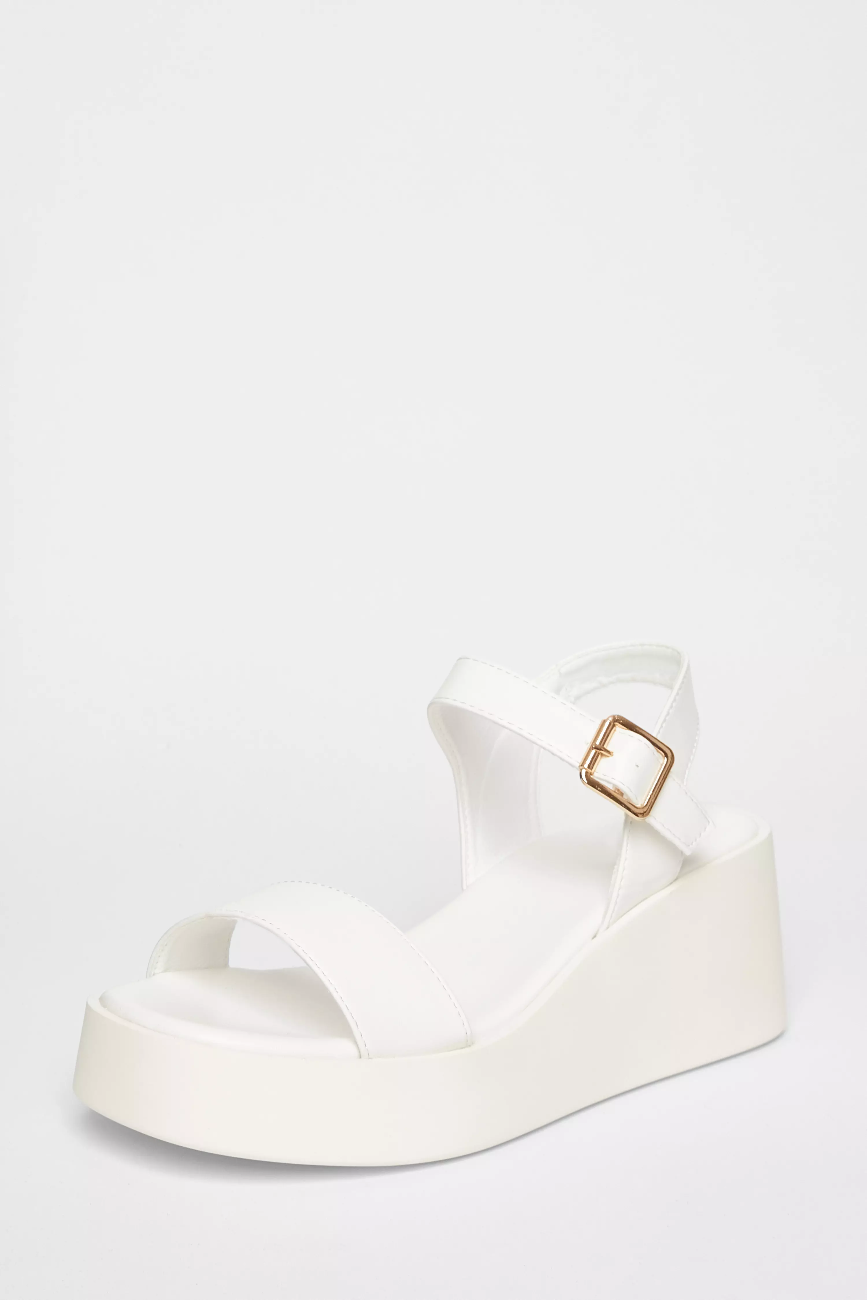 White Faux Leather Wedges