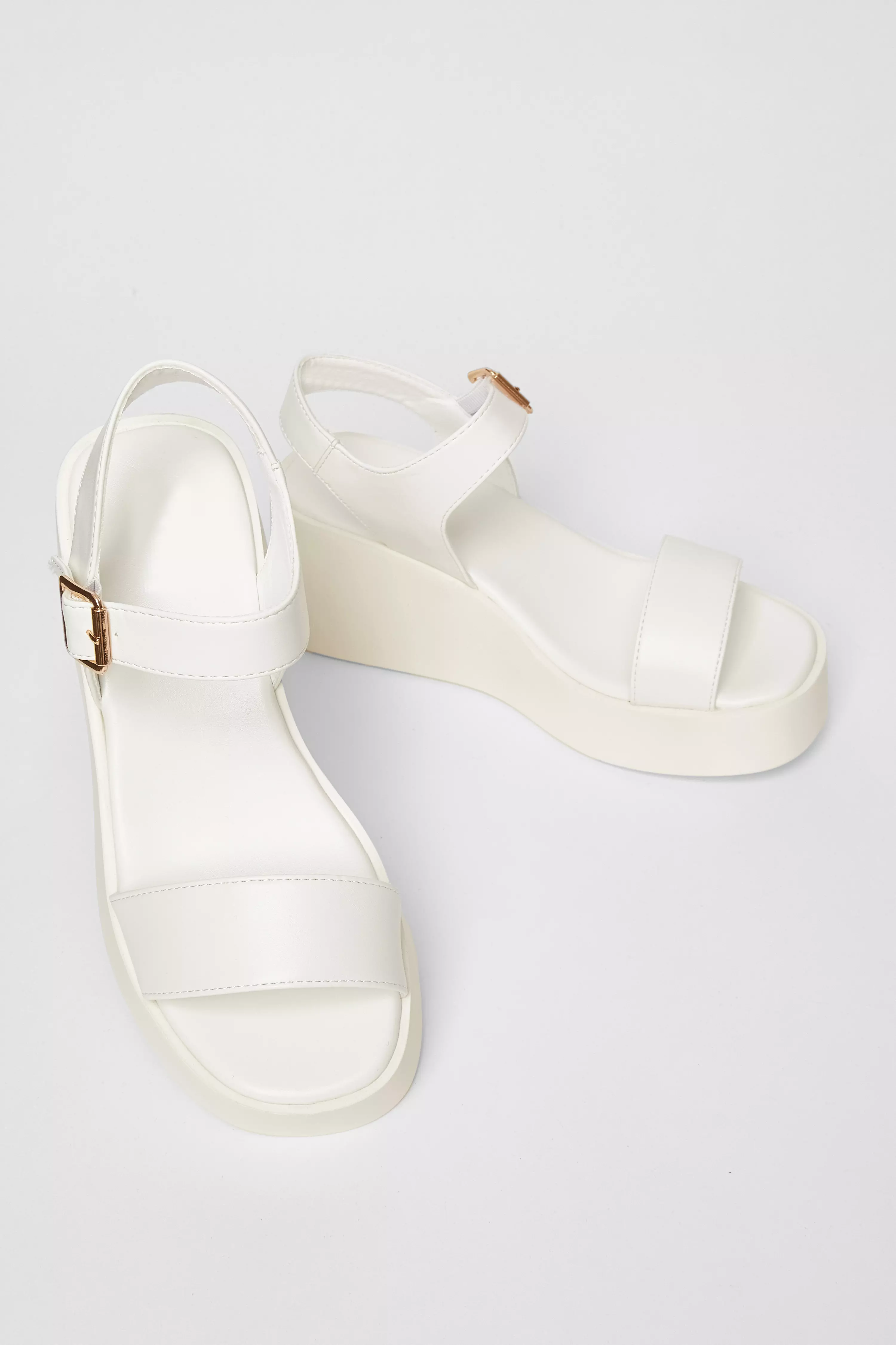 White Faux Leather Wedges