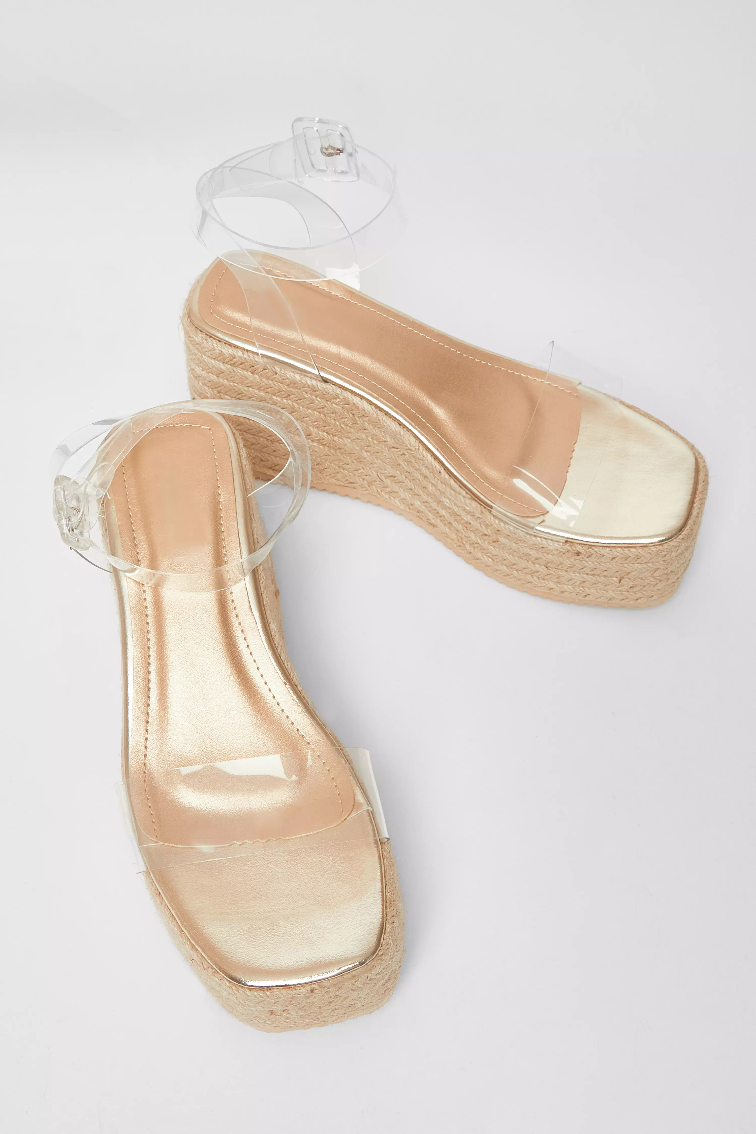 Gold Clear Strap Wedges