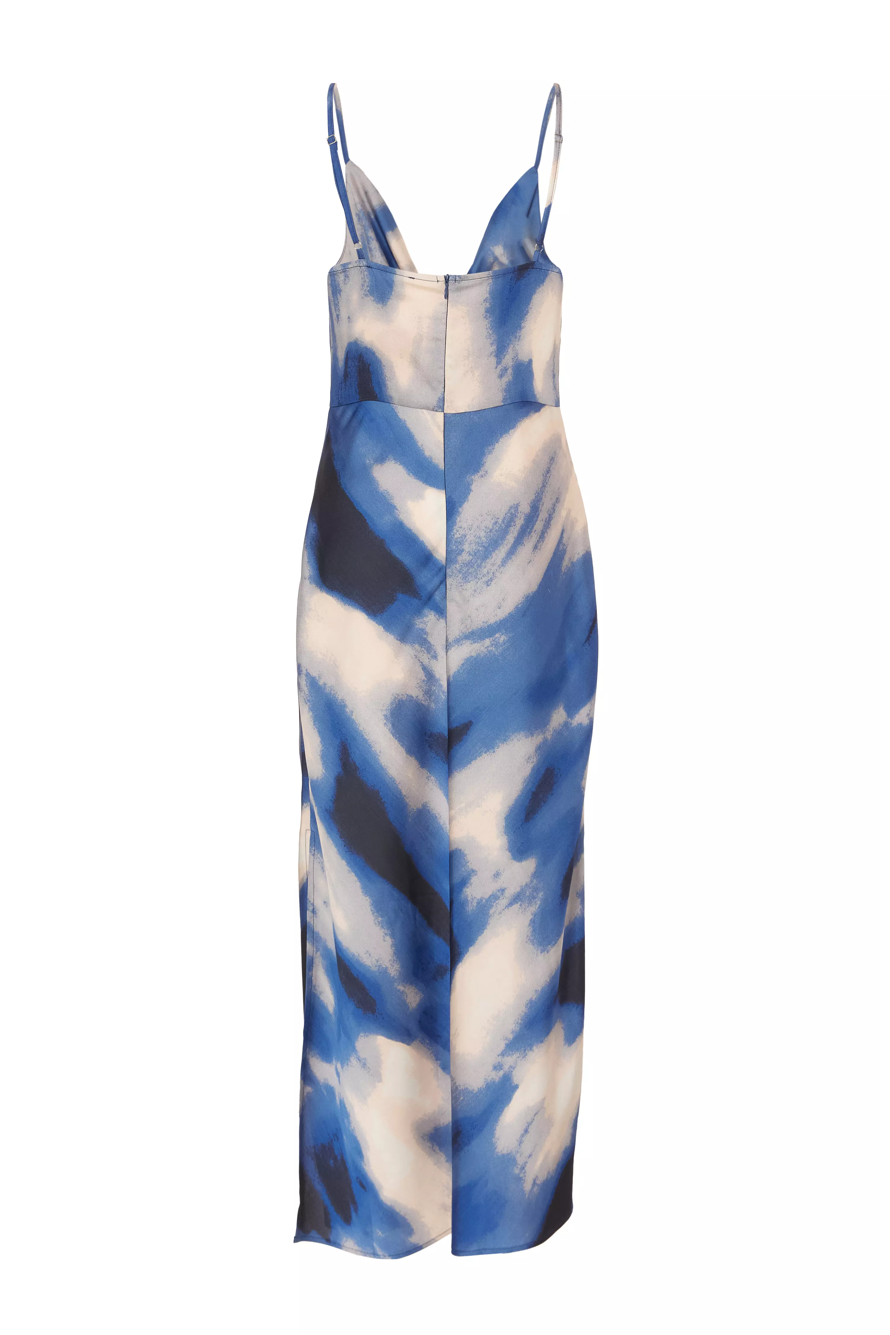 Blue Satin Marble Midaxi Dress