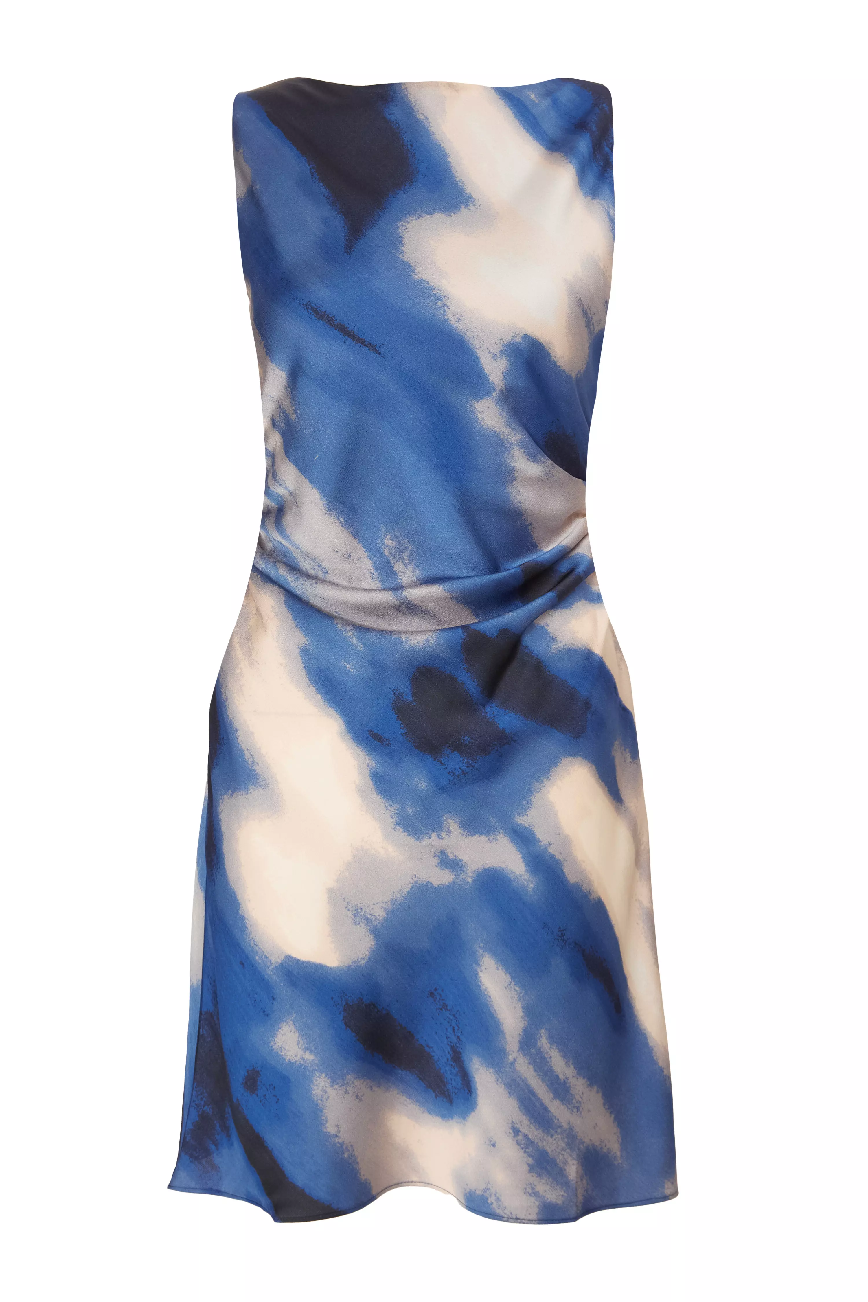 Blue Satin Marble Mini Dress