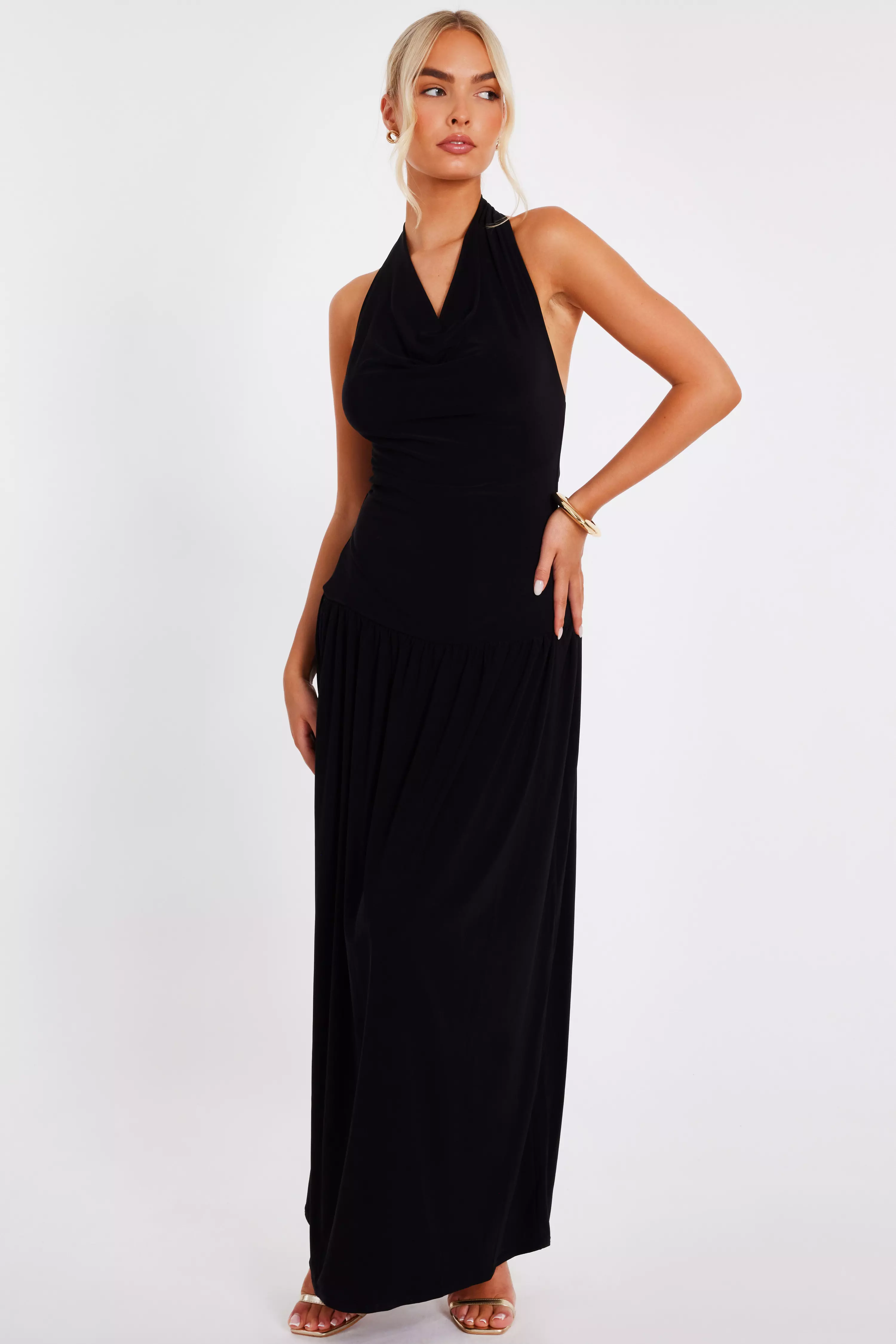 Black Cowl Neck Maxi Dress