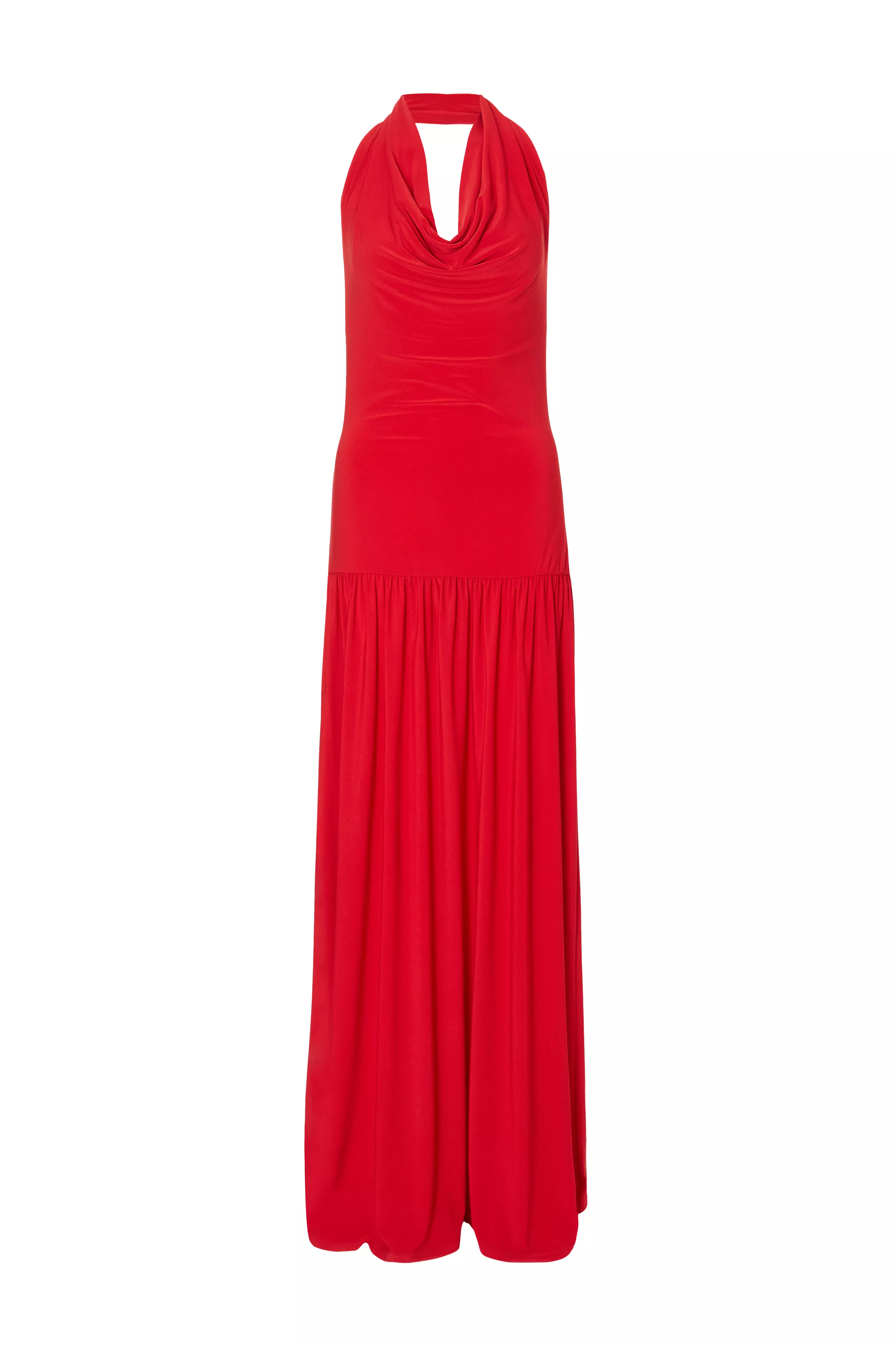Red Cowl Neck Maxi Dress