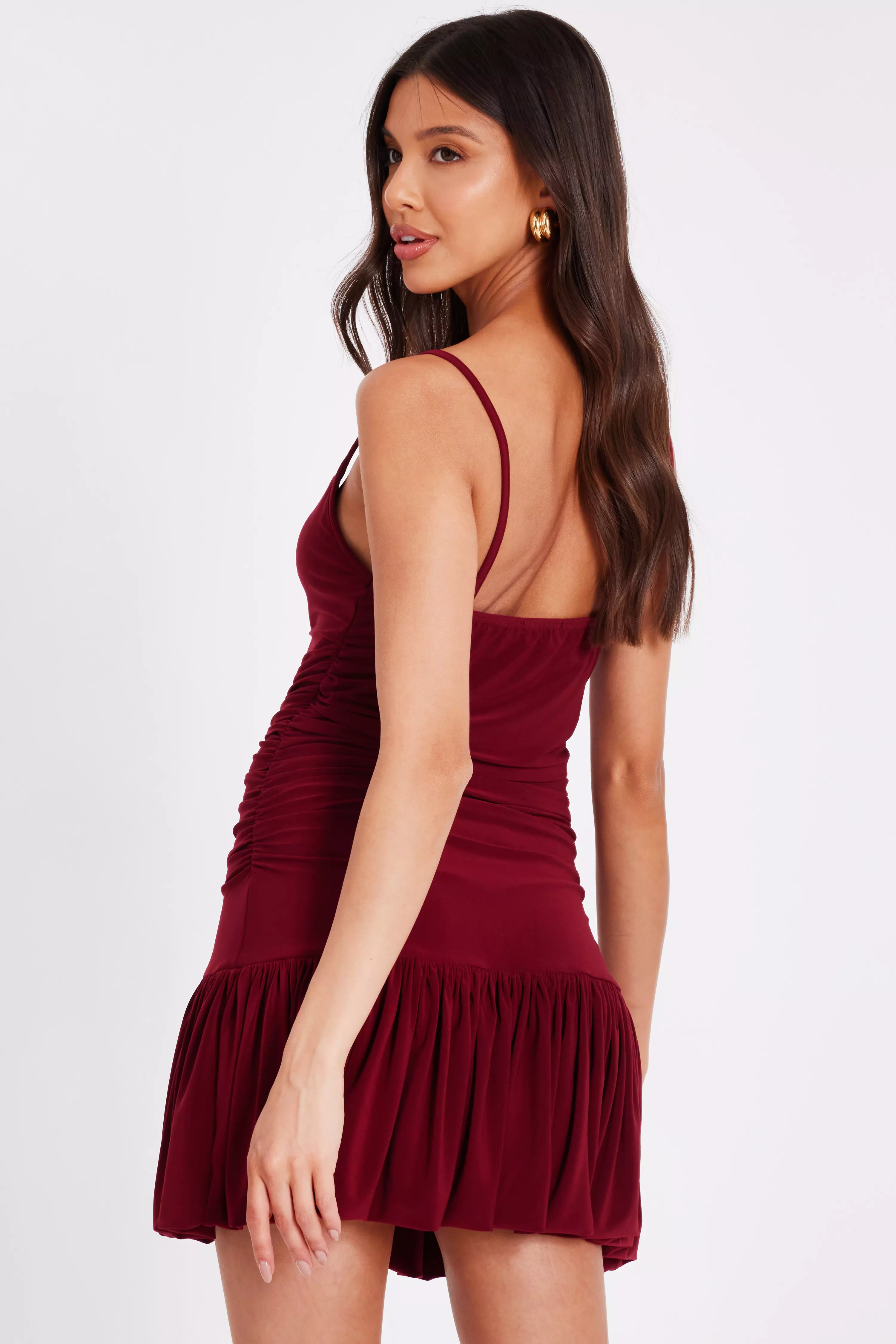 Dark Red Bubble Hem Mini Dress