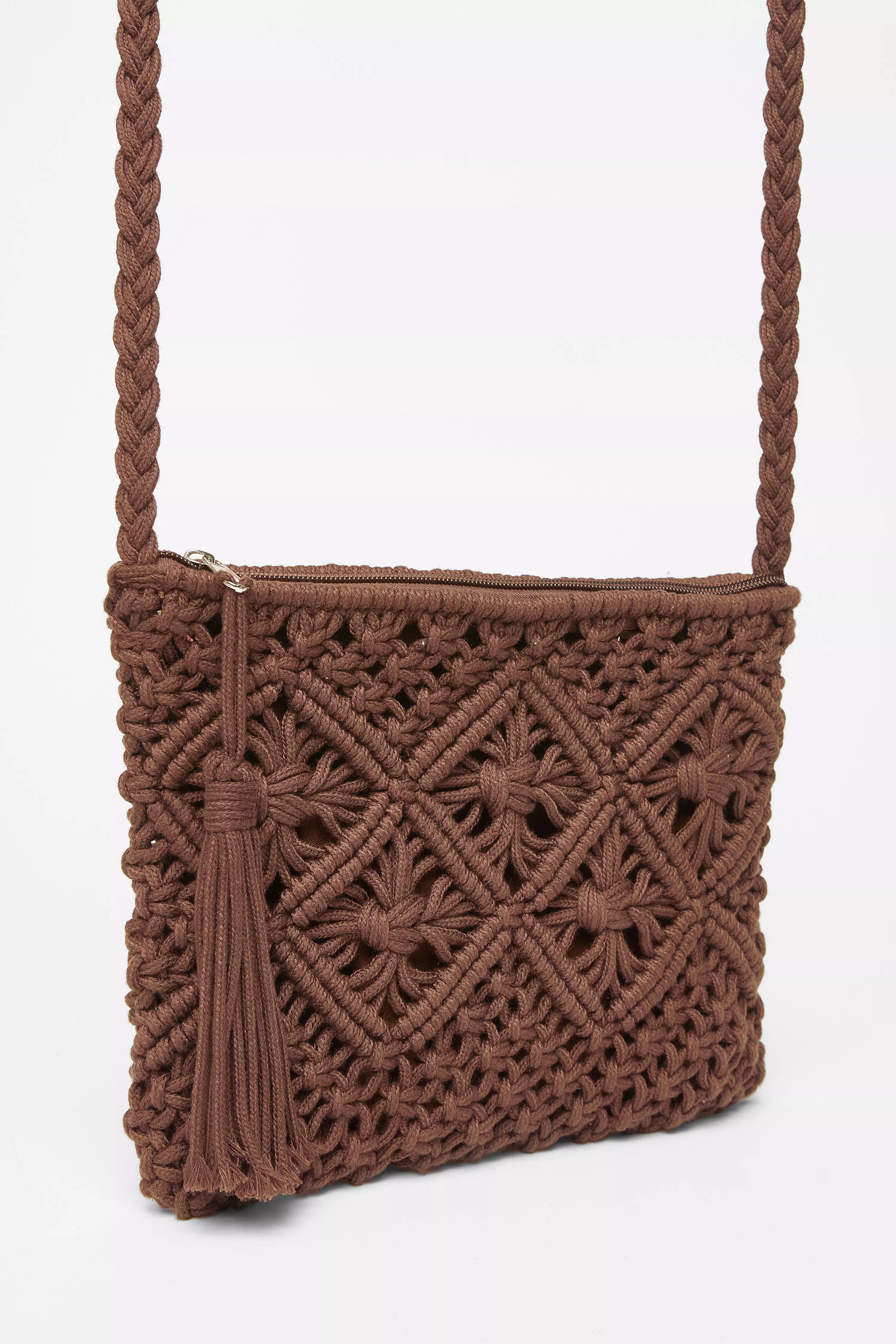 Brown Crochet Cross Body Bag